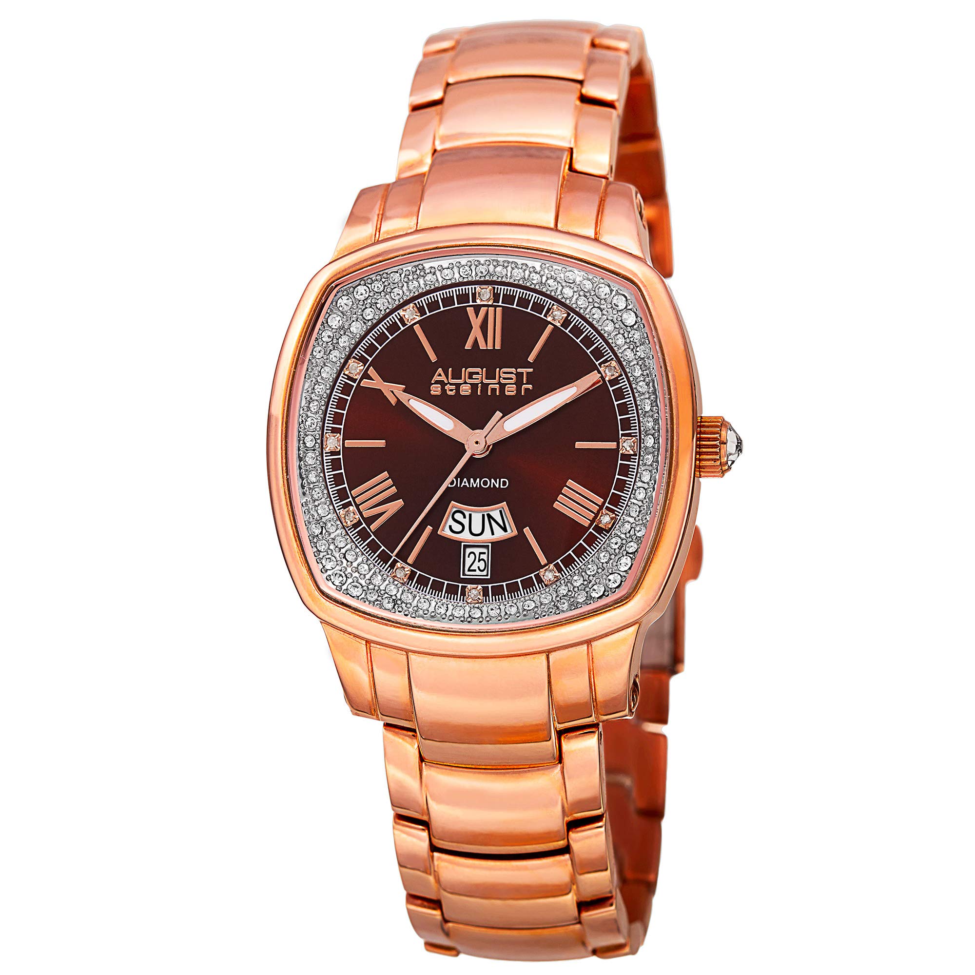 August Steiner Diamond Women's Watch AS8193 - Luxury Stainless Steel Bracelet with Sunburst Dial, Day/Date Window & Diamond Hour Markers - Perfect for Business, Evening Events & Special Occasions