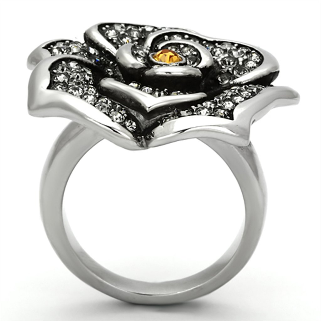 Elegant Women's Floral Rose Champagne Crystal Pave Cocktail Ring - Perfect for Evening Parties, Weddings & Special Occasions