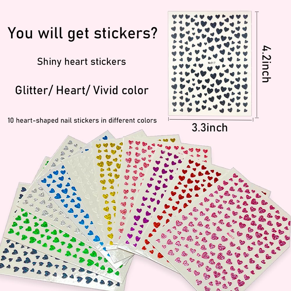 10 Sheets Heart Nail Stickers - 3D Self-Adhesive Valentines Nail Art Decals for Women & Girls | Perfect for DIY Manicures, Valentine's Day, Parties & Special Occasions