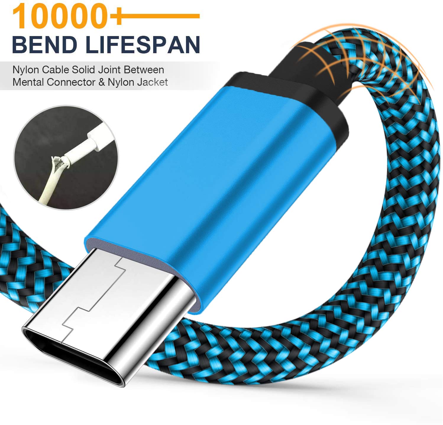 Aioneus 3Pack 6ft USB C to USB A Fast Charging Cable - 3A Braided Nylon Cord for Samsung Galaxy S22/S21/S20/S10/S9/A03s/A02s, Moto G7, LG Phones - Perfect for Home, Office & Travel Charging