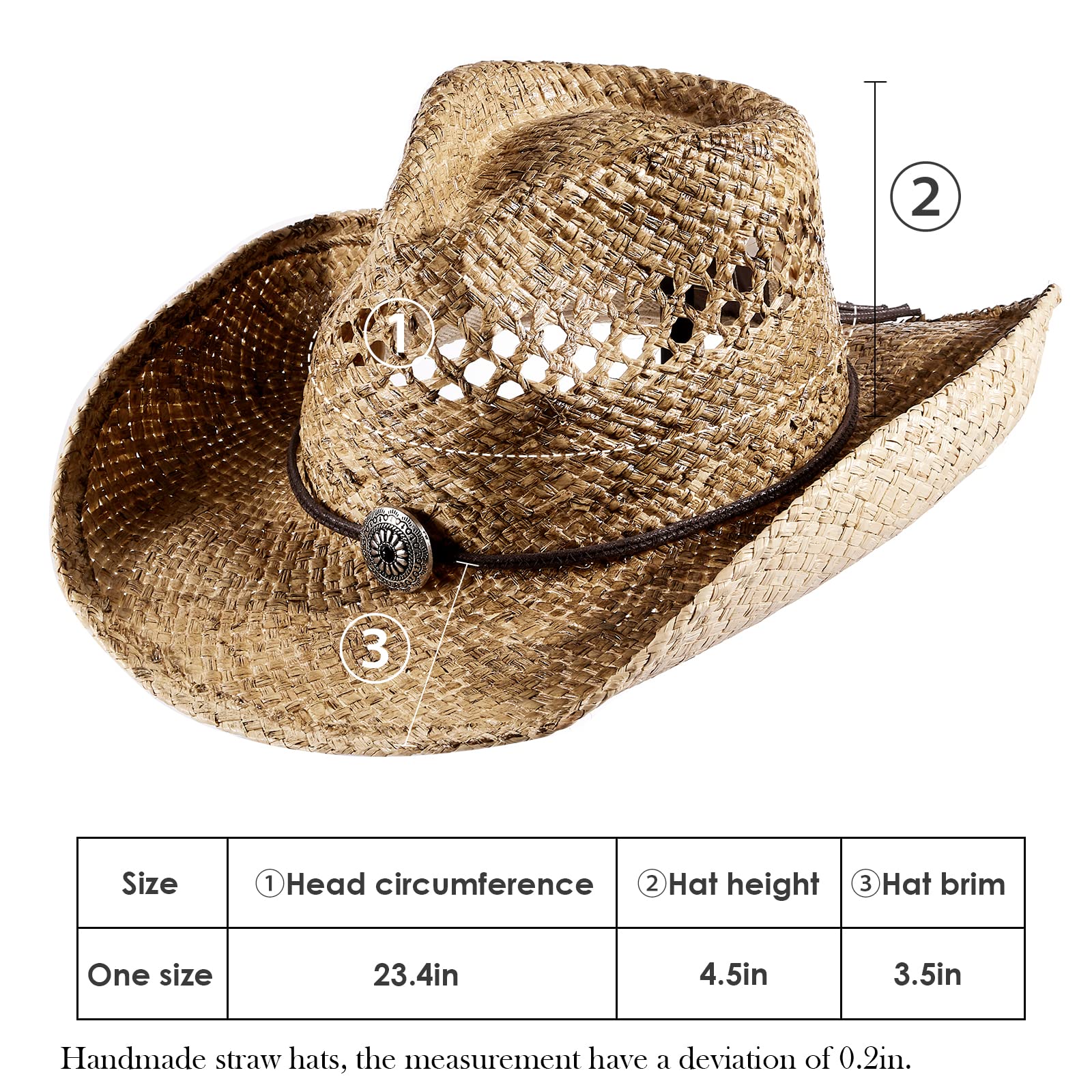 Stylish Brown Straw Cowboy Hat for Men & Women - Western Cowgirl Hat with Decorative Band | Perfect for Ranchers, Country Music Festivals & Outdoor Adventures