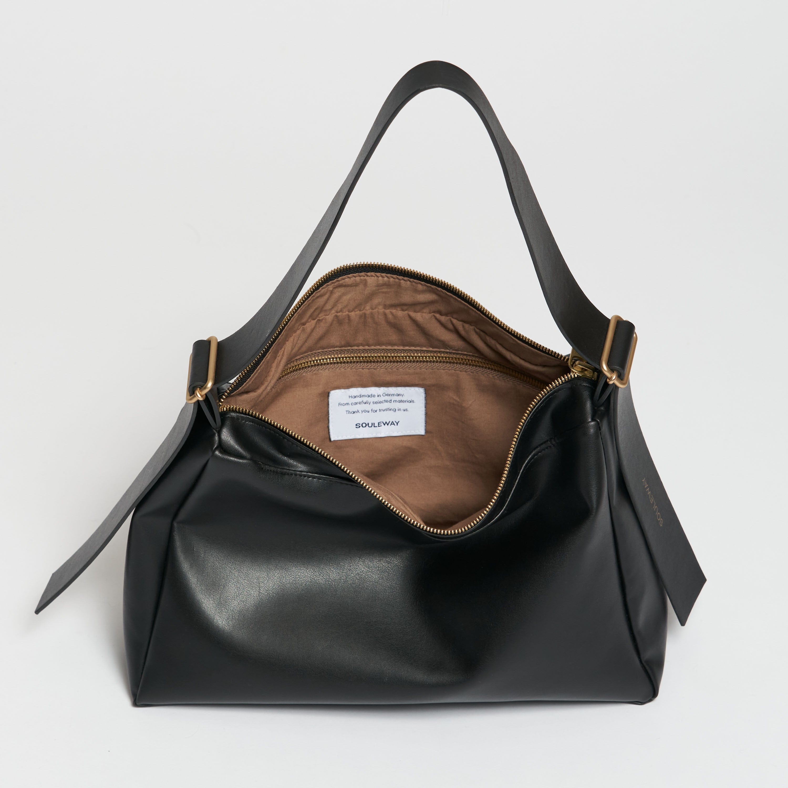 Oleatex Vegan Olive Leather Slouchy Shoulder Bag for Women - Night Black | Eco-Friendly Crossbody Purse | Perfect for Work, Travel & Everyday Use