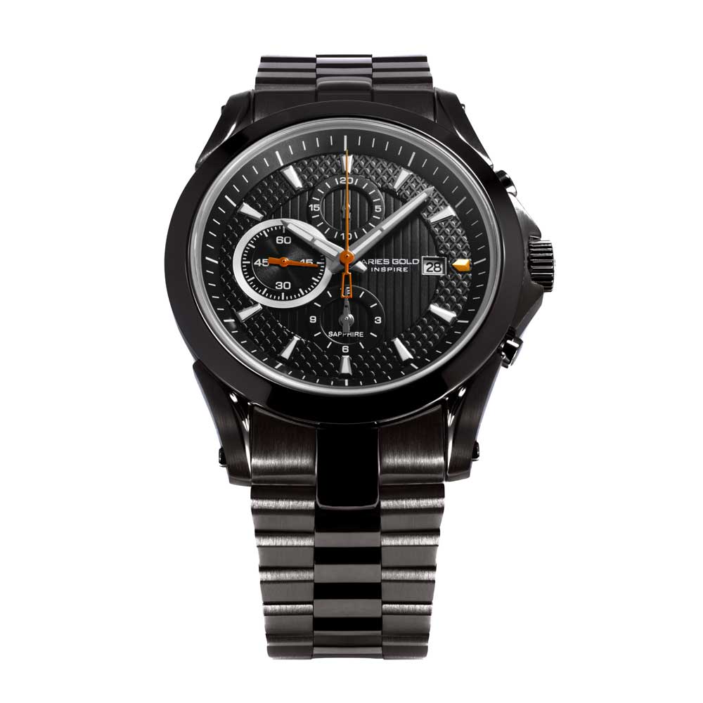 ARIES Gold Chronograph Men's Watch - Black Stainless Steel G 725A CP - Luxury Sports Timepiece for Business, Casual & Formal Occasions