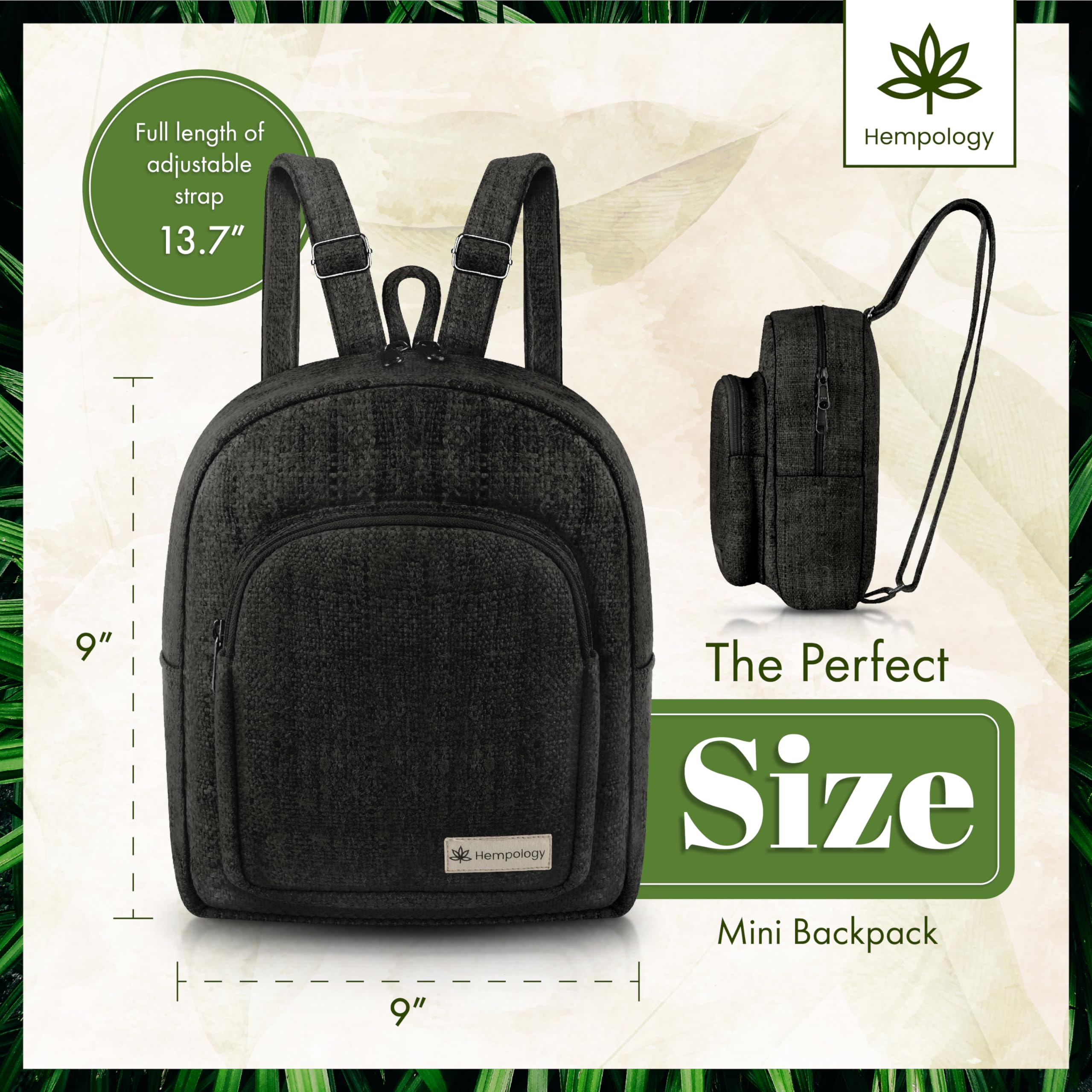 HEMP Mini Backpack - Lightweight Small Travel Backpack for Men & Women | Durable & Stylish Black Hemp Backpack | Perfect for Hiking, School, Work & Daily Use