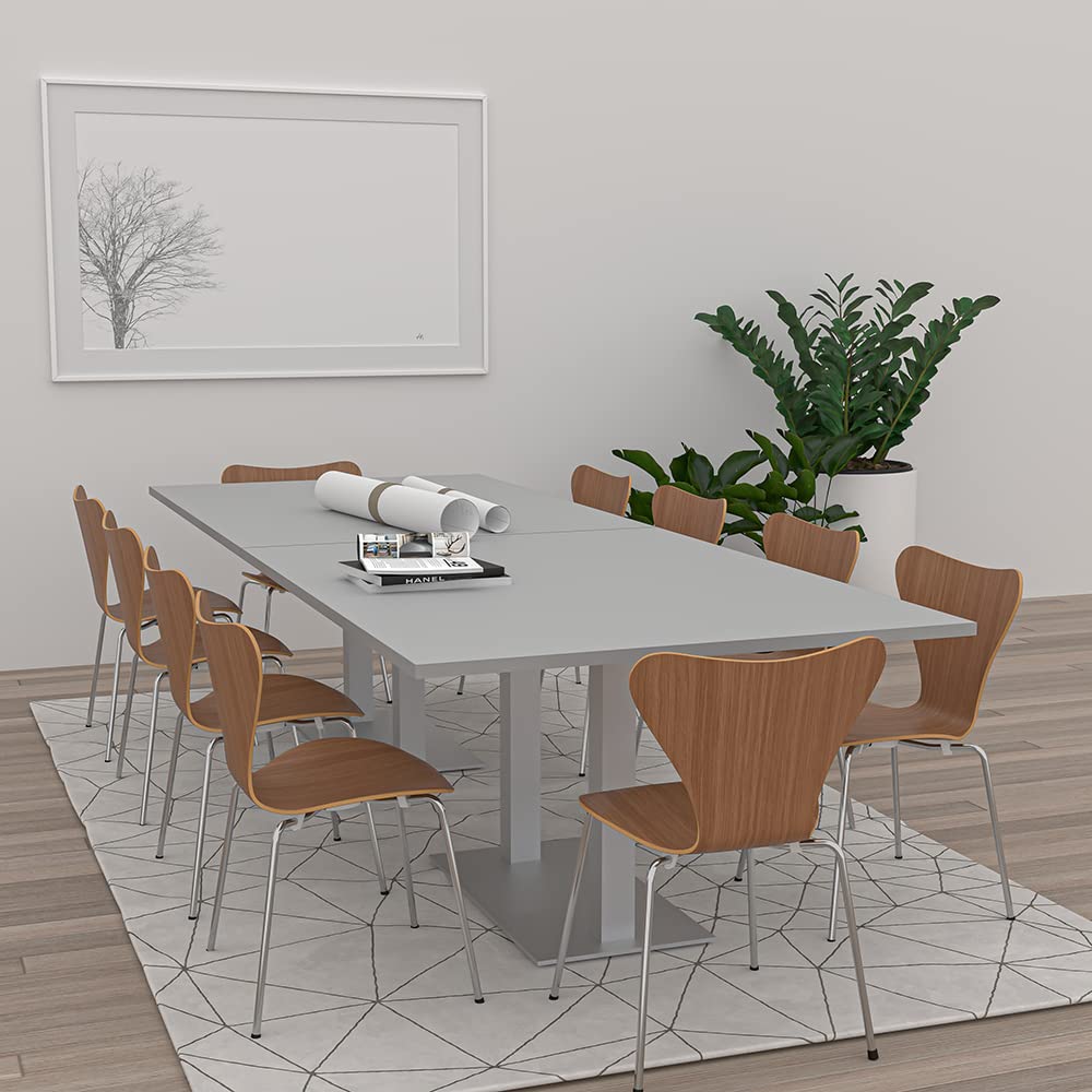 10' Rectangular Conference Table with Built-in Power & Data Ports | Modular 10-Person Meeting Table | Harmony Series | Light Gray | Perfect for Office Meetings, Team Collaboration & Conference Rooms
