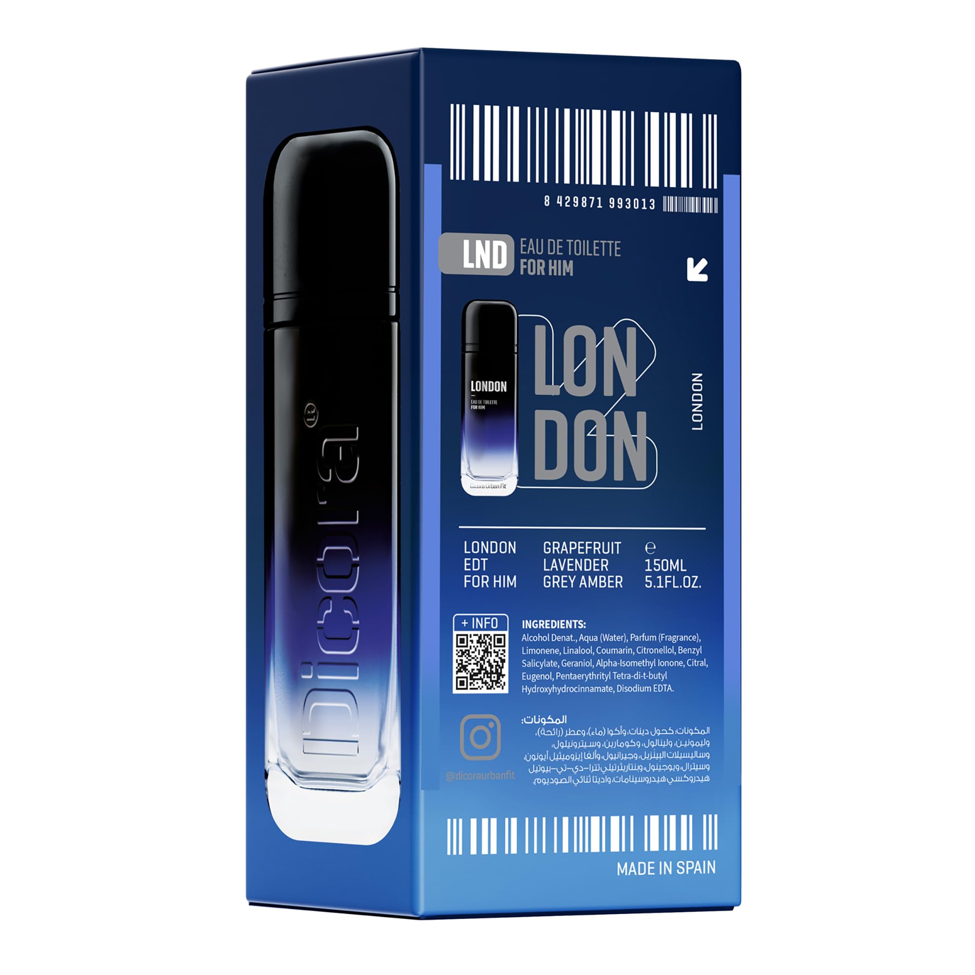 Dicora Urban Fit London Cologne for Men - Fresh Grapefruit, Sea Notes, Lavender & Woody Amber Fragrance - 5.07 oz EDT Spray - Perfect for Daily Wear, Office & Evening Events