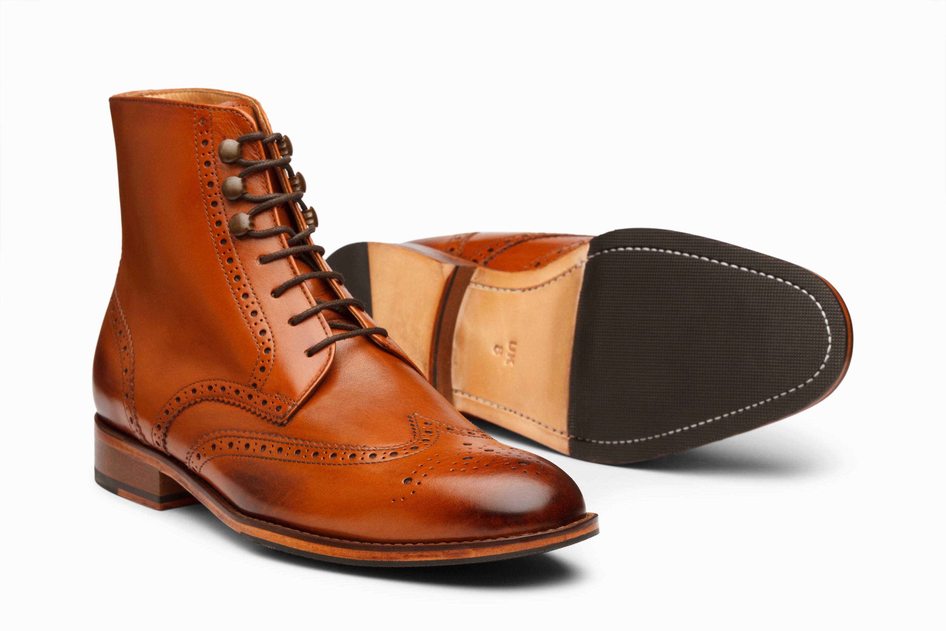 Premium Leather Wingtip Brogue Boots for Men - Classic Tan Oxford Style Dress Shoes - Perfect for Business, Formal Events & Office Wear