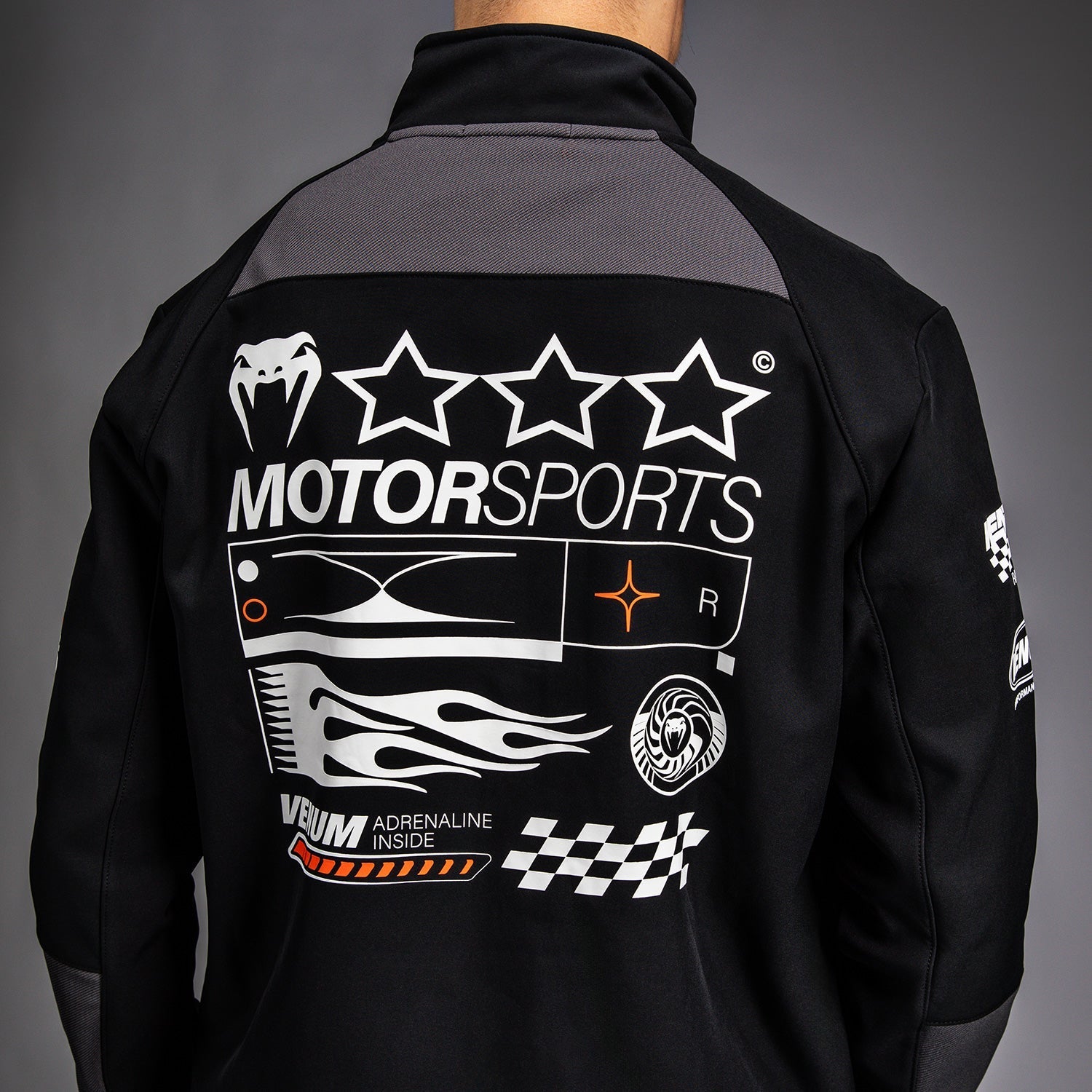 Venum Motorsport Softshell Jacket for Men - Lightweight Windproof & Water-Resistant Outdoor Jacket - Deep Black - Perfect for Motorcycle Riding, Racing & Winter Sports