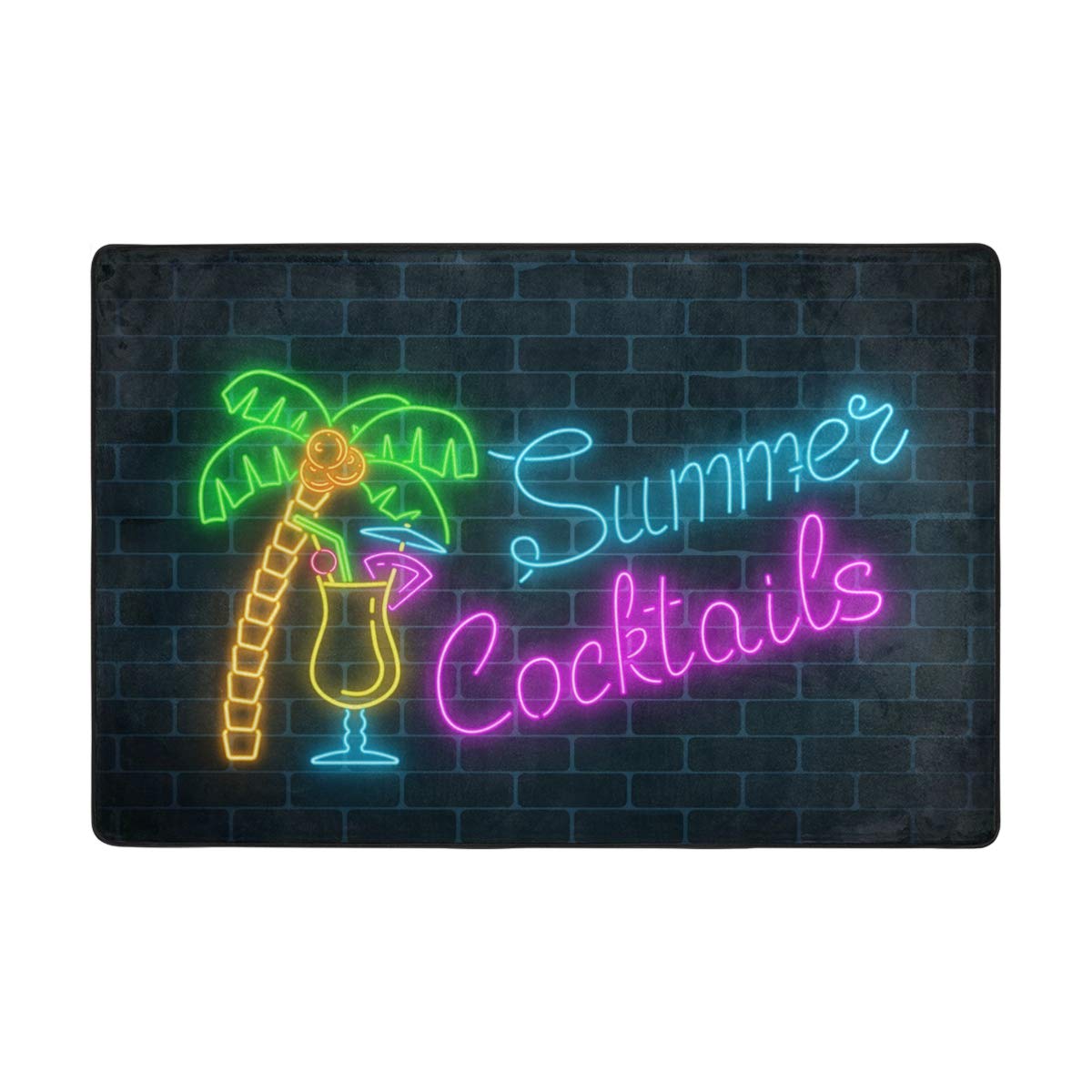 Neon Summer Cocktail Bar Area Rug 6'x4' - Lightweight Polyester Fabric for Living Room, Bedroom & Dorm - Perfect for Beach House Decor, Pool Parties & Summer Entertaining