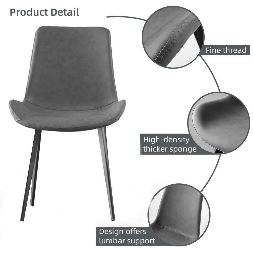 Modern Upholstered Faux Leather Dining Chairs Set of 2 - Grey Kitchen & Dining Room Chairs with Sturdy Metal Legs for Home, Restaurant, and Office Use
