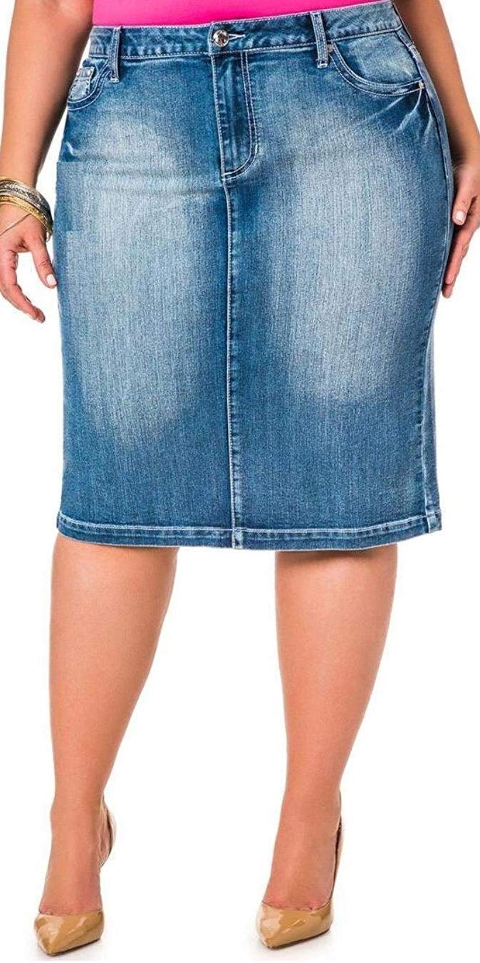 Jack David & Voir Twill Women's Plus Size Stretch Denim Button Front Skirt - 1X 2X 3X - Comfortable & Stylish for Casual Wear, Office & Date Nights