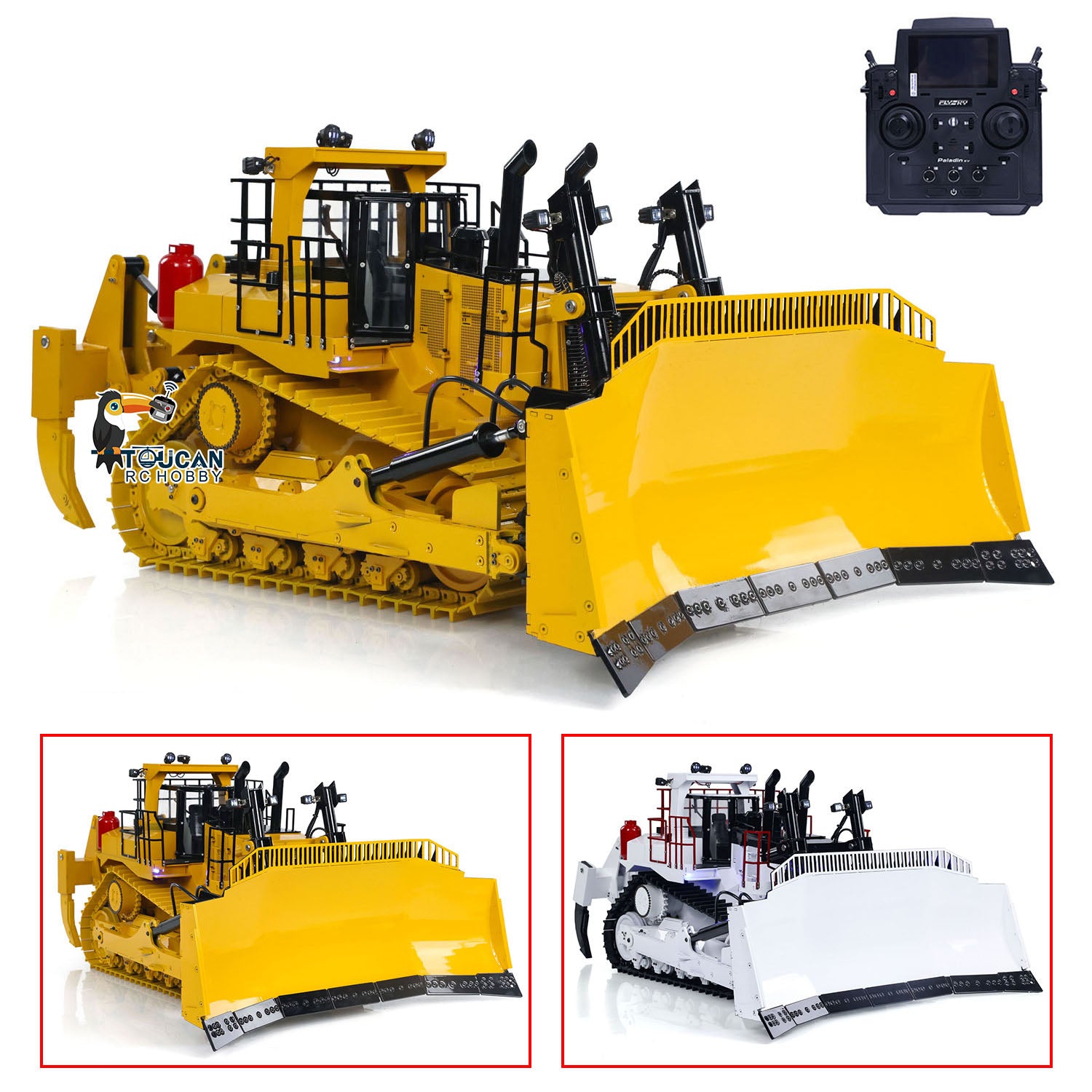 1/14 Scale D11T RC Hydraulic Bulldozer with 3 Plow - Heavy Duty Remote Control Dozer with Sound, Light & Smoke - Pre-Assembled & Painted - Perfect for Construction Enthusiasts & Collectors