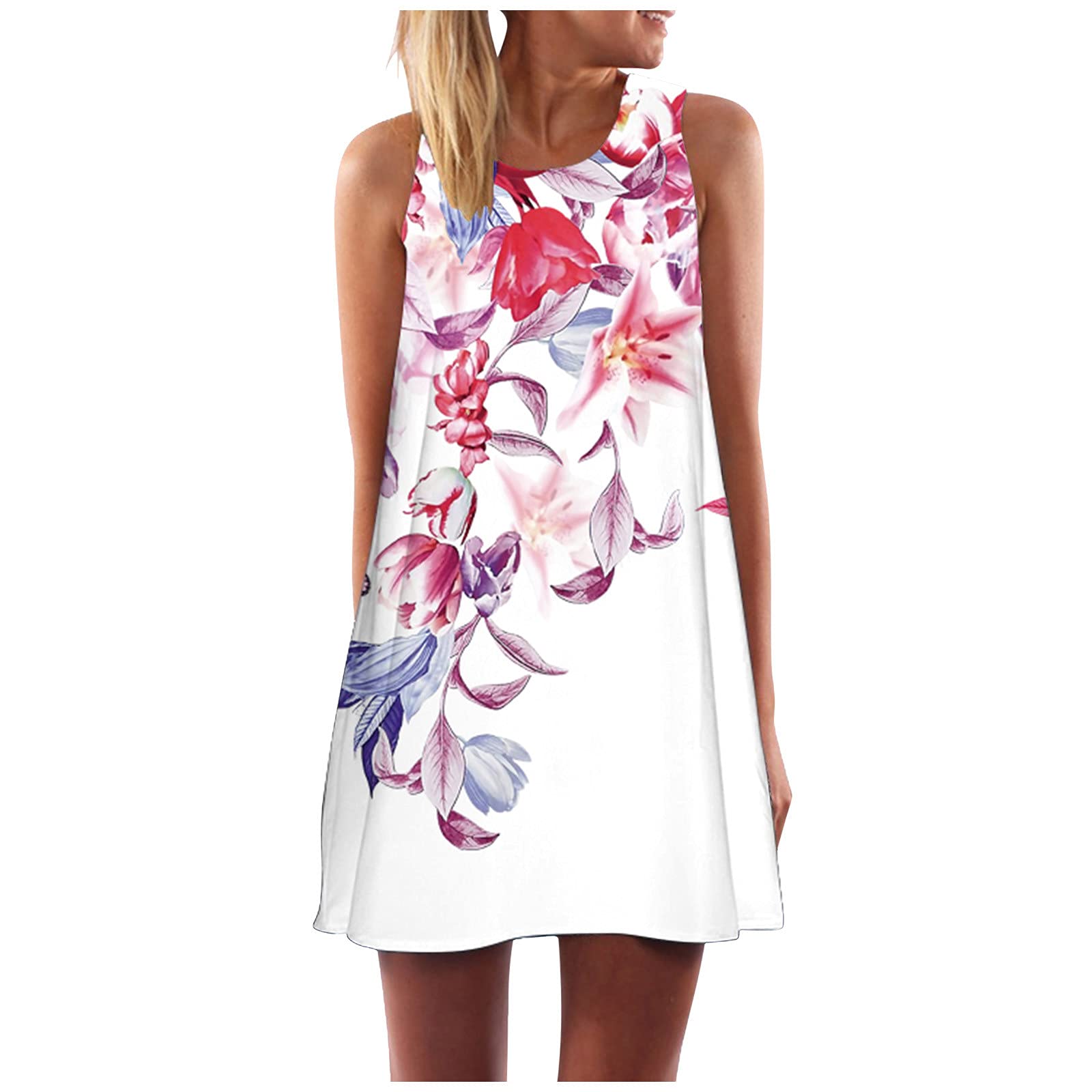Boho Sleeveless Short Summer Dress for Women - Floral Print Mini Dress, Beach & Casual Wear, Perfect for Vacation, Party, and Business Casual Outfits