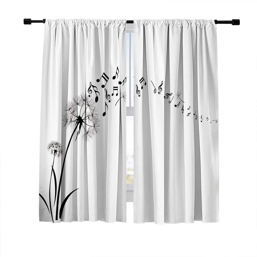 Misscc Blackout Curtains - Thermal Insulated Drapes with Dandelion & Music Notes Print (2 Panels) for Living Room, Bedroom, Kitchen & Cafe | Noise Reducing & Light Blocking Window Treatments for Better Sleep & Privacy