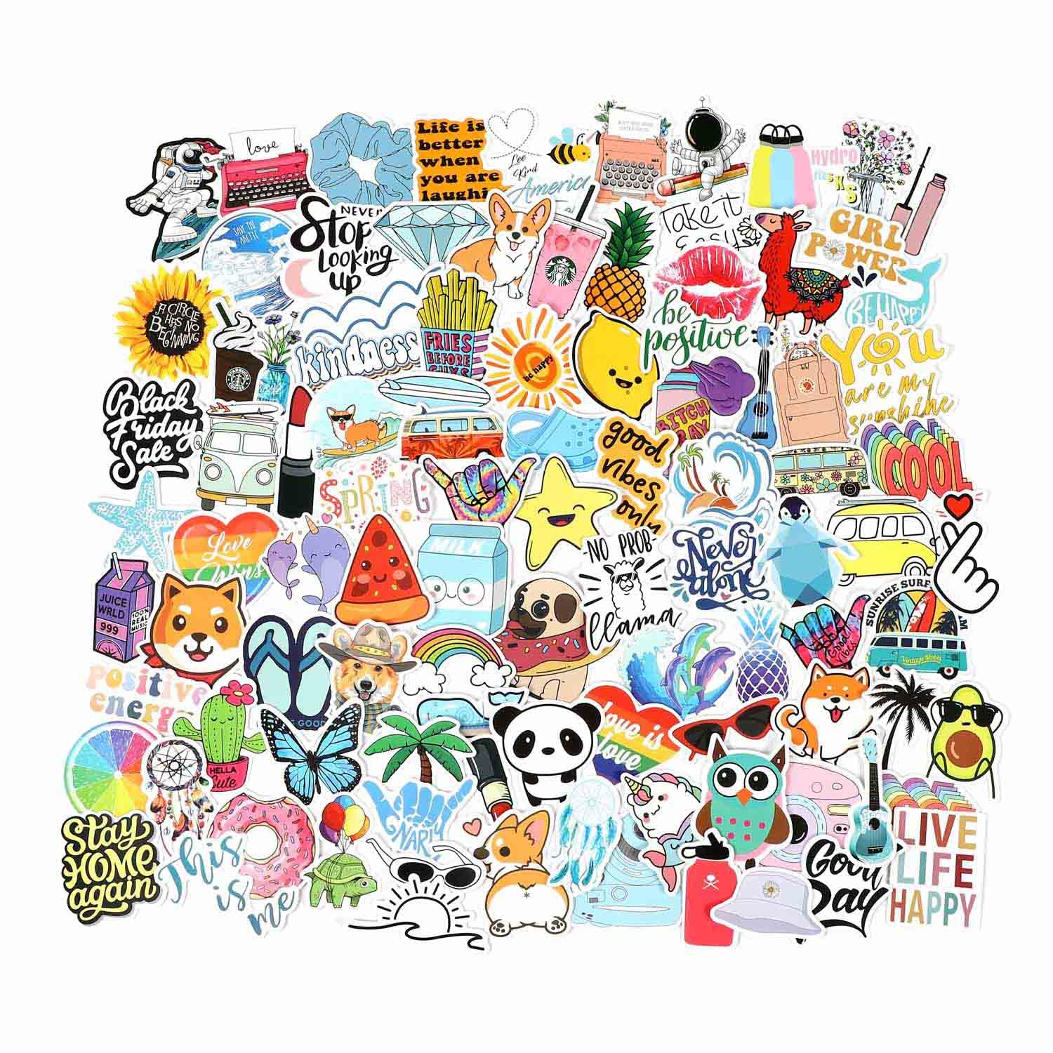 100pcs Waterproof Vinyl Stickers for Hydro Flask, Laptop, Skateboard & Luggage - Cute Aesthetic Decals for Adults, Teens, Kids - Perfect for VSCO Girls, DIY Crafts & Personalizing Water Bottles, Tech Devices & Travel Gear