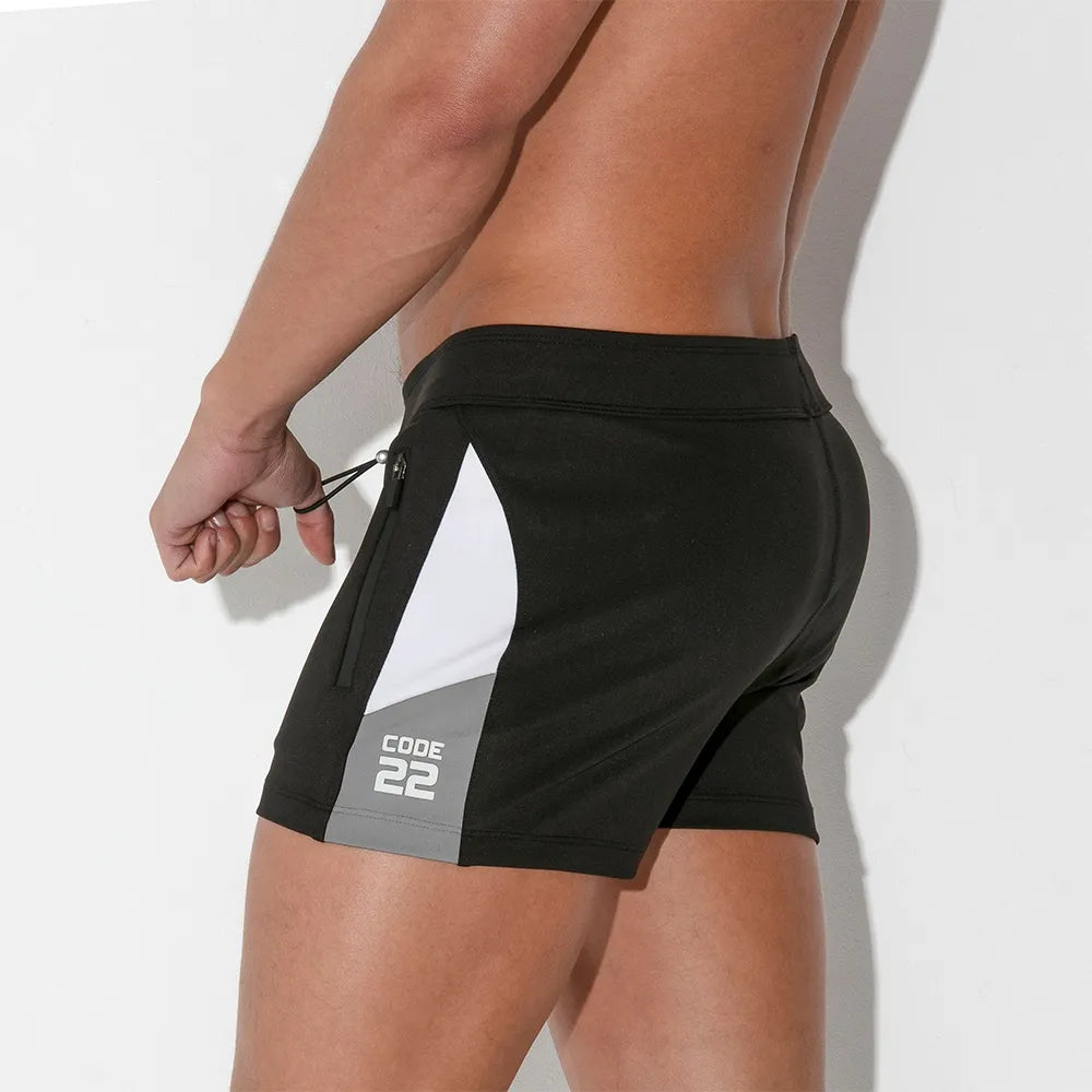 Code 22 Rush 2 Mini Short with Zipper Pockets - 9924 Black | Men's Athletic Running Shorts for Gym, Workout & Outdoor Activities