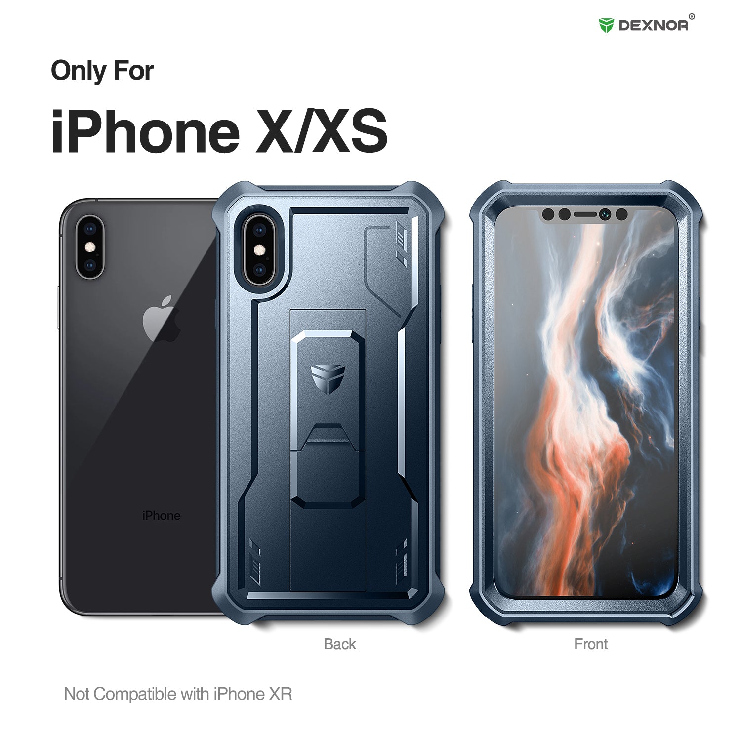 Durable Shockproof Rugged Case for iPhone X/XS with Built-in Kickstand & Full Body Protection - Includes Screen Protector - Perfect for Outdoor, Travel & Daily Use