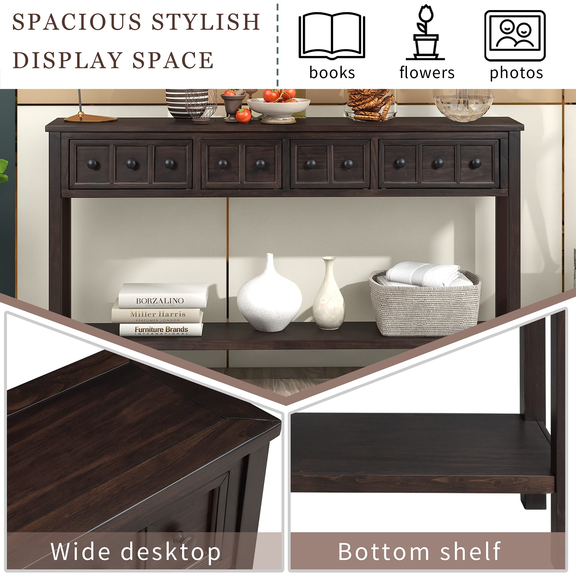 Merax Sofa Table - Long Console Table with Drawers & Shelf, Entryway Hall Table for Living Room, Bedroom, Office - Easy Assembly Home Furniture