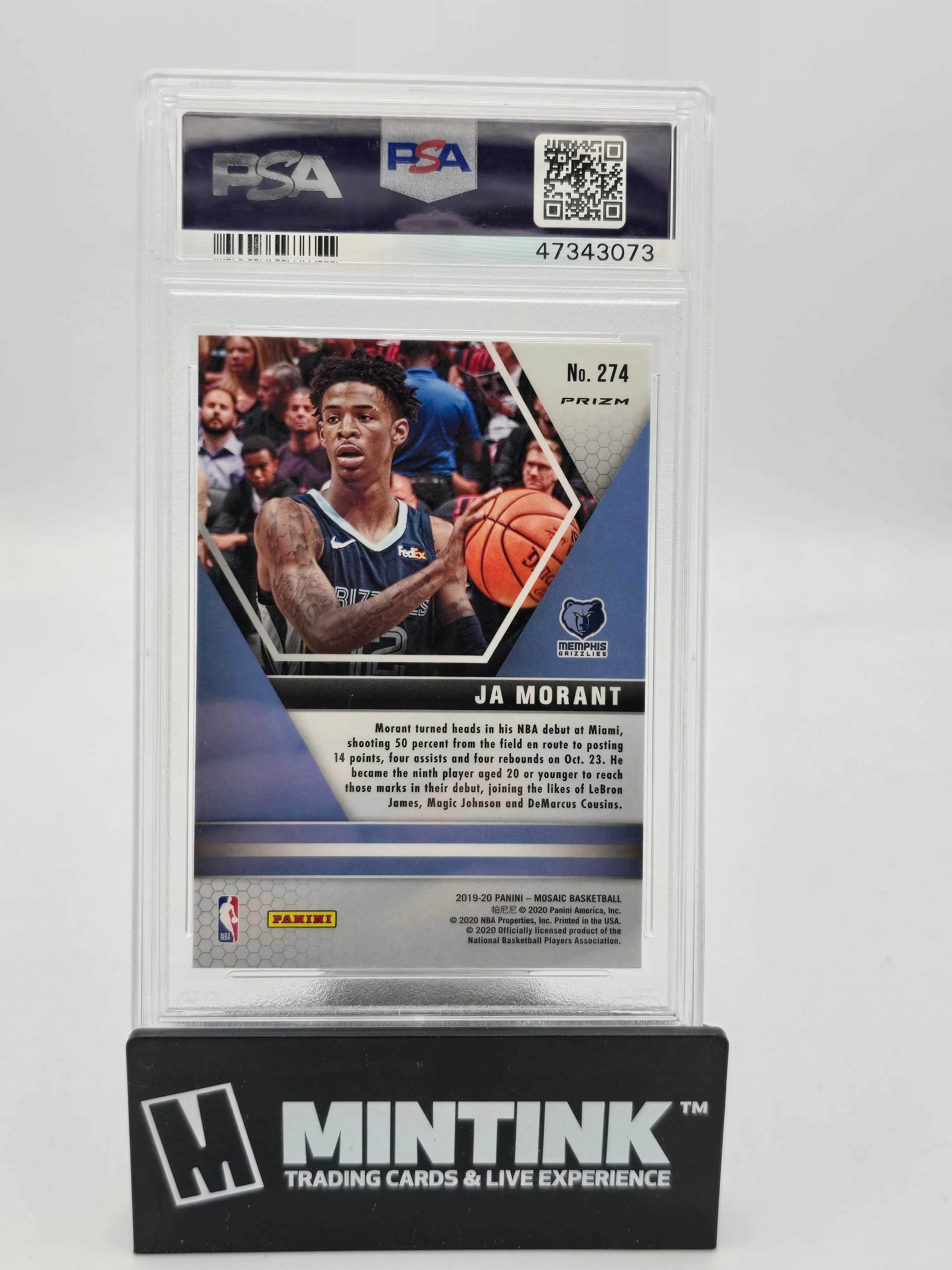 2019 Panini Mosaic Ja Morant Rookie Card Reactive Blue PSA 10 Gem Mint - Perfect for Basketball Card Collectors and NBA Memorabilia Enthusiasts