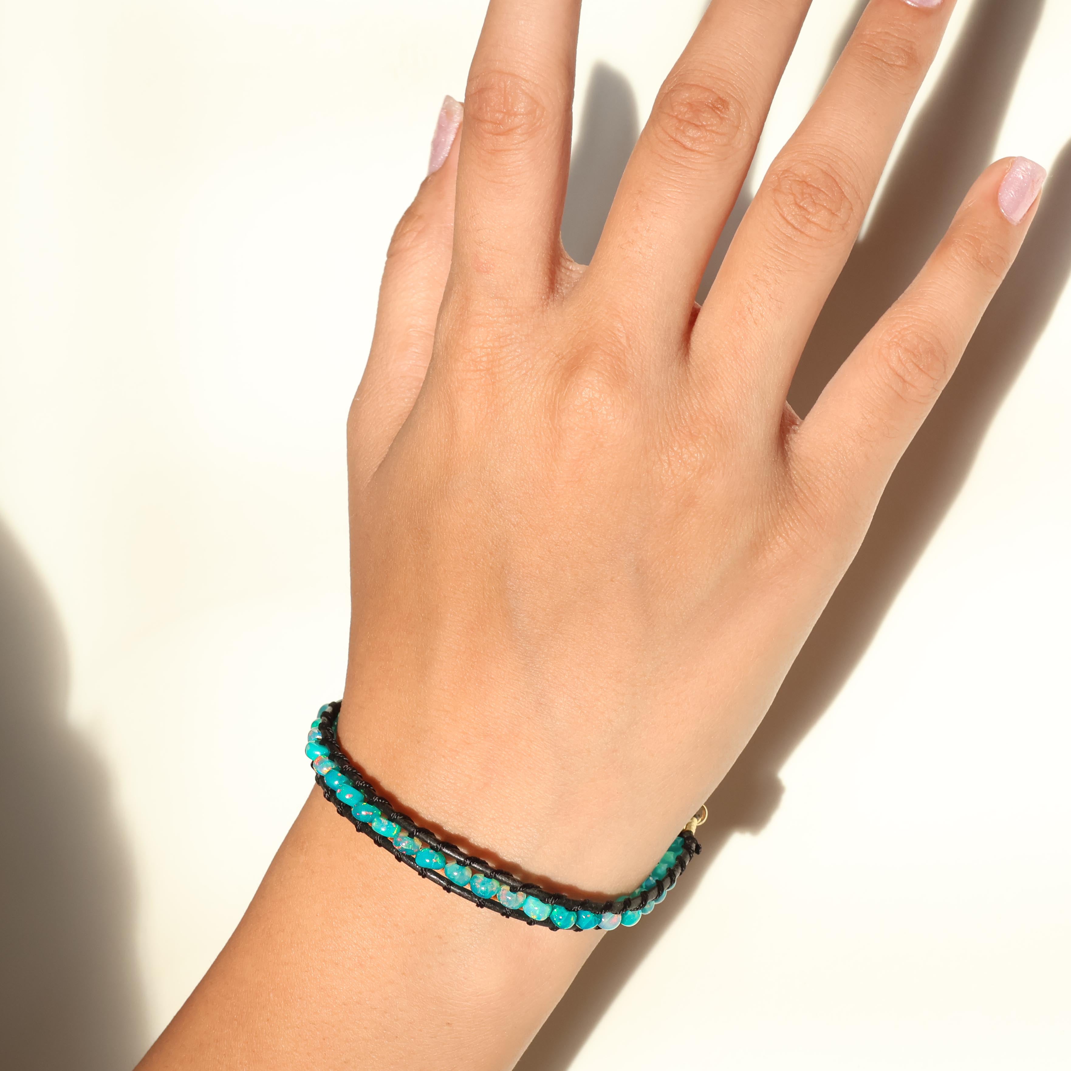 Natural Paraiba Opal Black Rope Beaded Bracelet with Smooth Beads - Elegant Boho Jewelry for Women, Perfect for Parties, Weddings & Everyday Wear