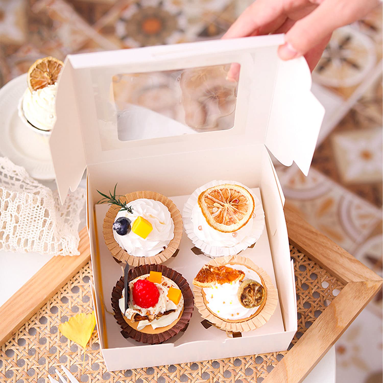 25-Pack 4-Cell Cupcake Boxes with Window - Portable Pastry Containers for Baking & Gifting