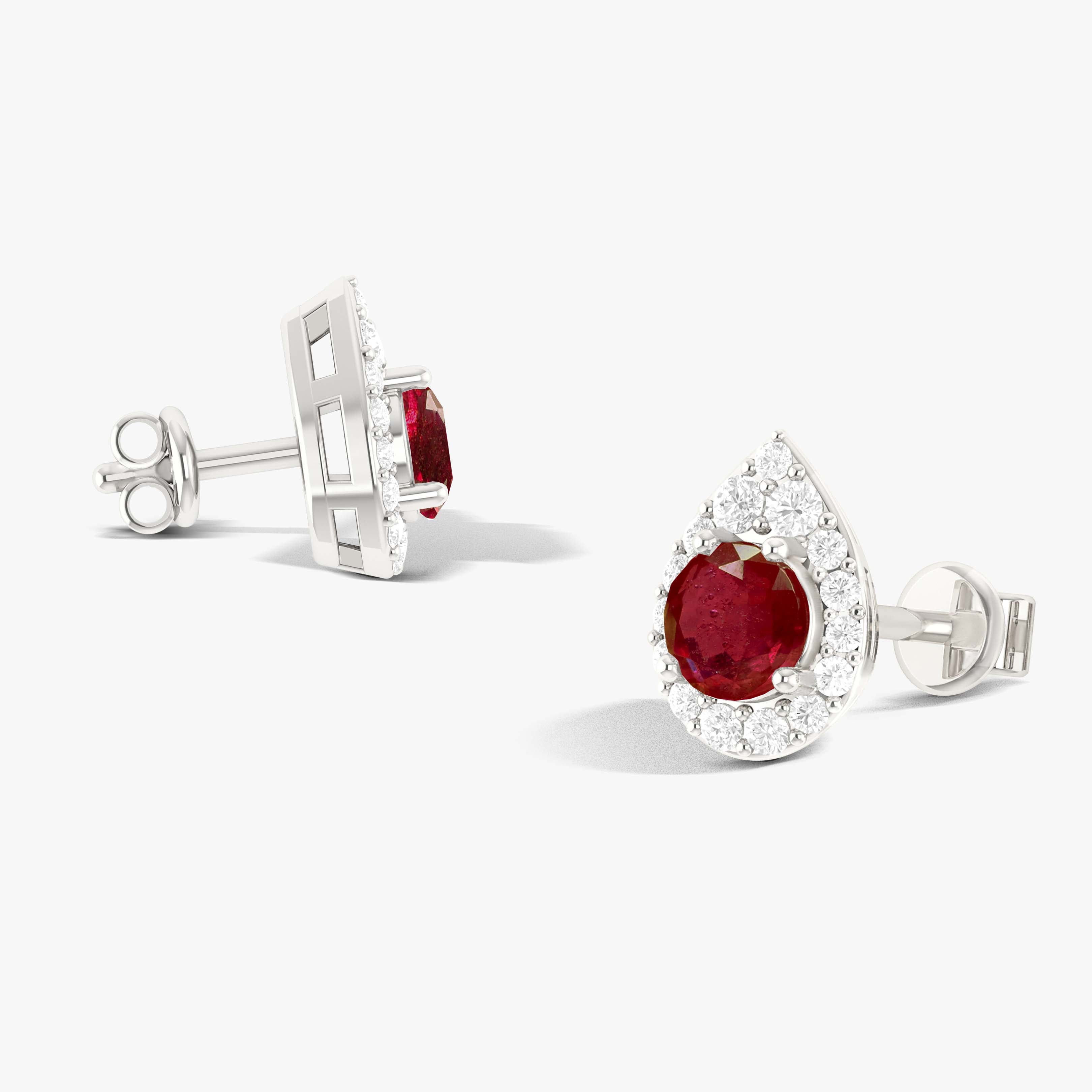 4MM Round Natural Ruby Halo Stud Earrings with Push Back Closures - Elegant Birthstone Jewelry for Women, Perfect for Weddings, Anniversaries & Special Occasions