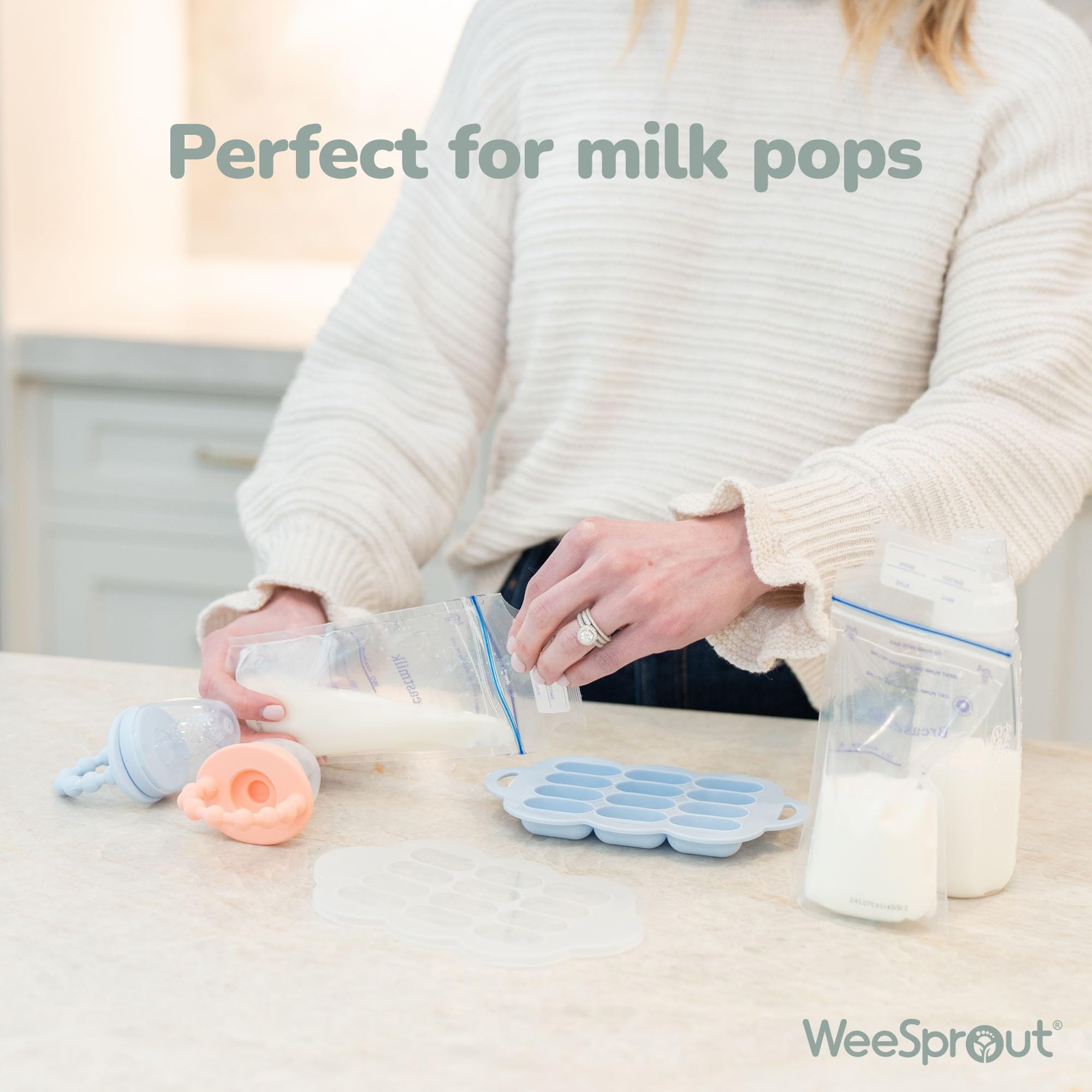 WeeSprout Silicone Baby Food Feeders & Freezer Tray Set - 2 Pack with Extra Pouches & Travel Lids | Safe for Introducing New Foods & Teething Relief | Dishwasher Safe | Perfect for On-the-Go Feeding & Meal Prep