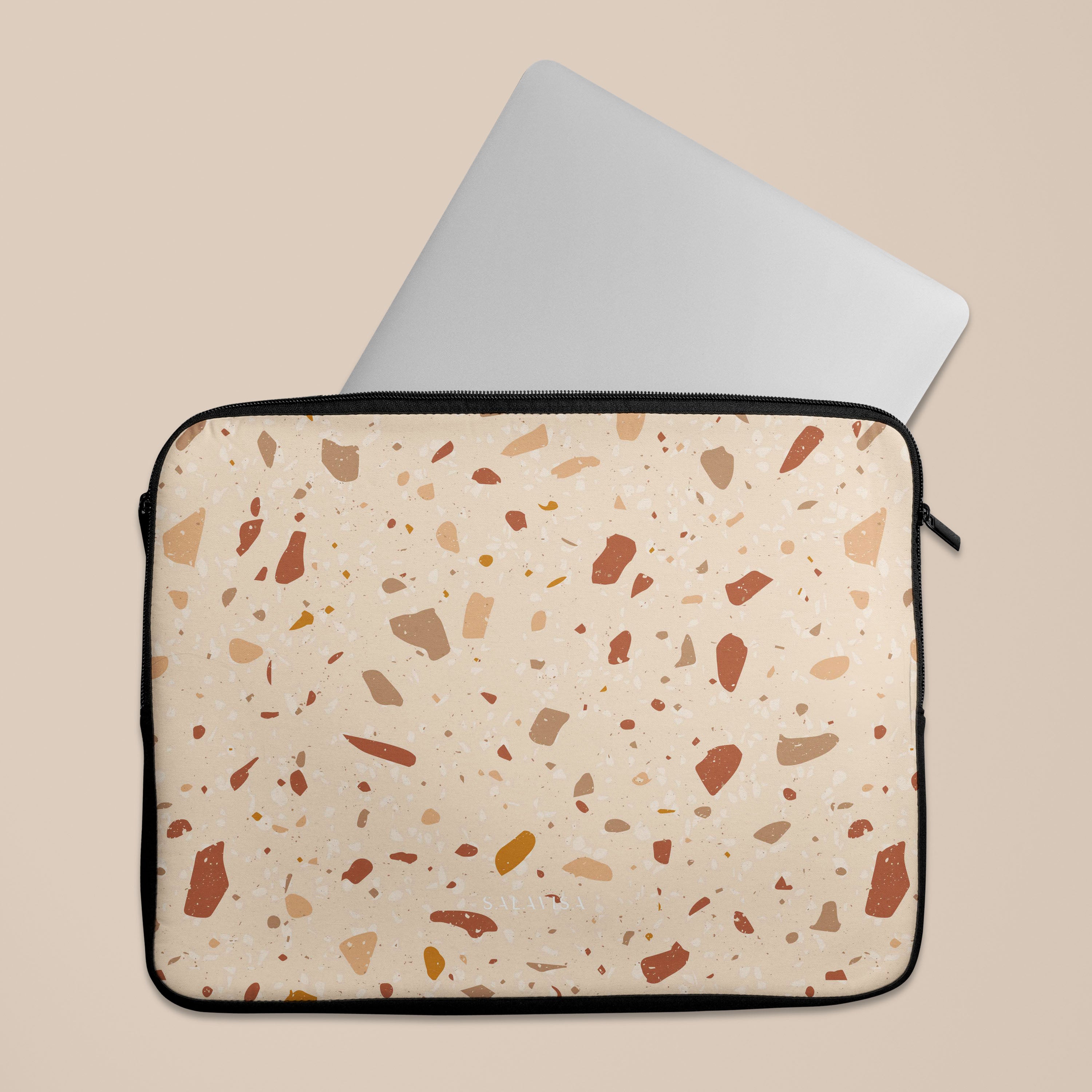 Stylish Cream Terrazzo Pattern Laptop Sleeve Case - Protective 13-15 Inch MacBook Pro/Air Cover - Perfect for Work, Travel & School Accessories