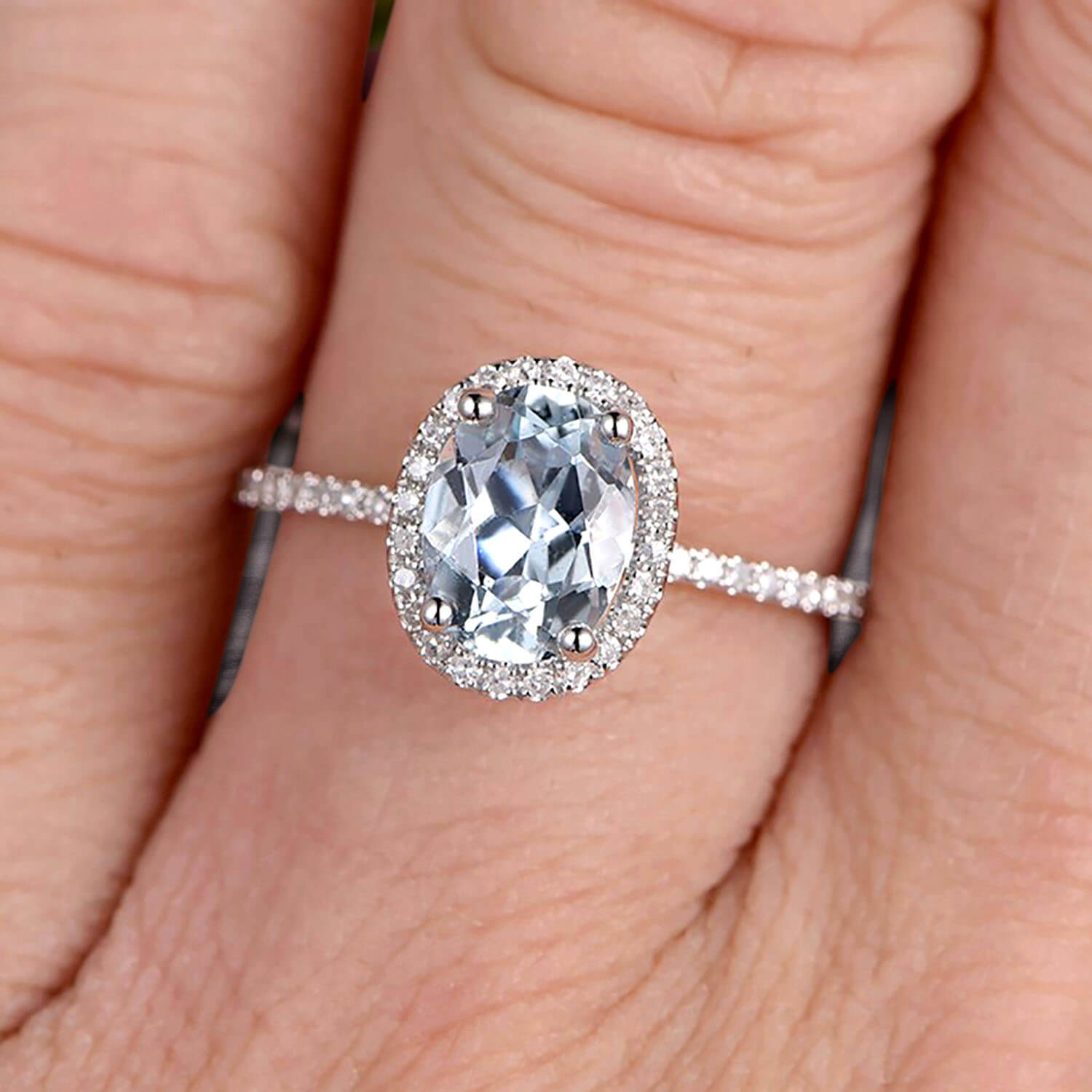 1.50 Carat Oval Cut Aquamarine Engagement Ring - 10k White Gold Wedding Band for Women, Anniversary Gift for Her - Perfect for Proposals, Valentine's Day & Special Occasions