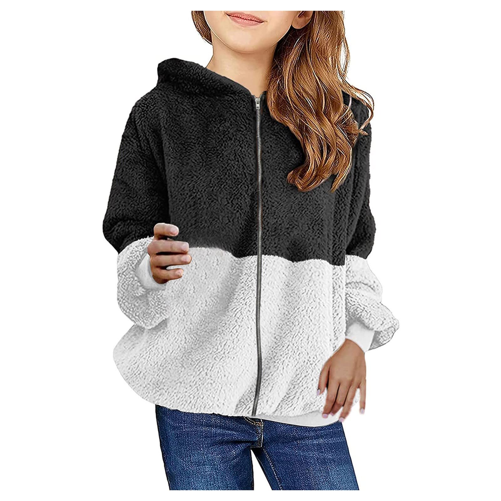 Warm Kids Hooded Wool Coat with Zipper & Cotton Pockets - Winter Outwear for Girls (Black, Size 3-4 Years) | Perfect for School, Playdates & Outdoor Adventures