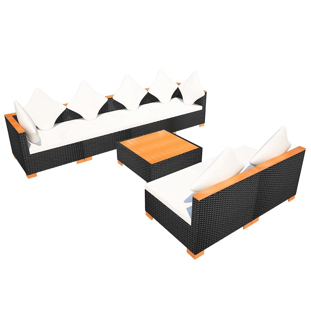 7-Piece Black Poly Rattan Outdoor Garden Lounge Set with Cushions - Patio Sectional Sofa for Backyard, Poolside & Garden Relaxation