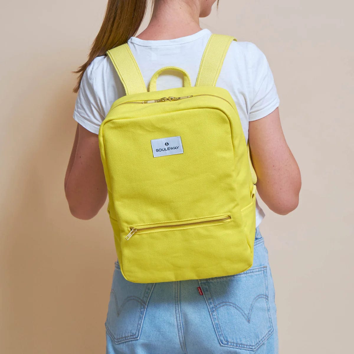 Natural Cotton Canvas Daypack Backpack - Lightweight & Durable for Travel, Hiking & School | Bright Lemon Yellow | Perfect for Outdoor Adventures & Daily Commute