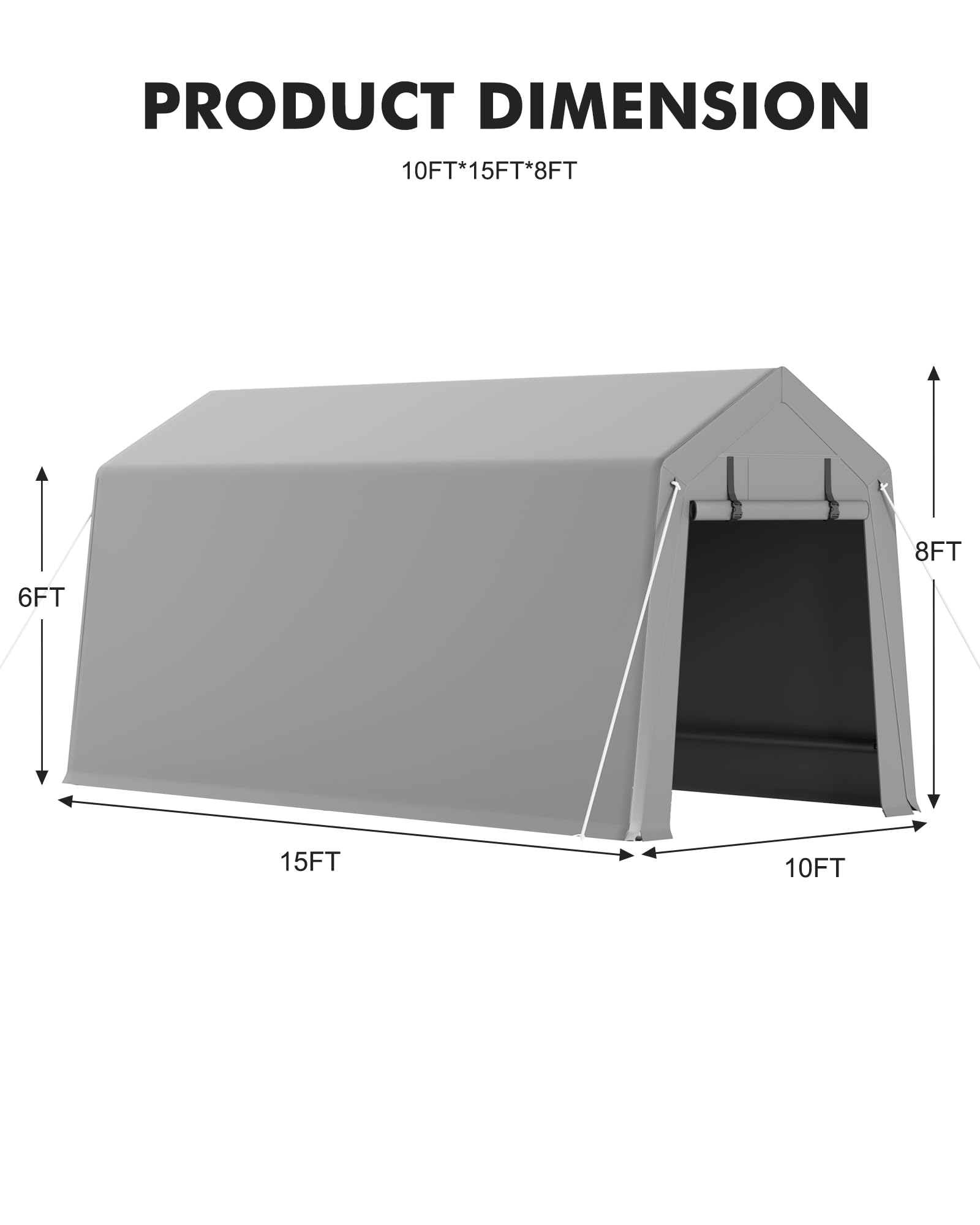 10x15ft Heavy Duty Waterproof Carport Storage Shed with 2 Roll-Up Zipper Doors - Shelter Logic Garage Tent for ATV, Motorcycle, Bike, Garden Tools & Firewood - Perfect for Outdoor Vehicle Protection & Backyard Storage