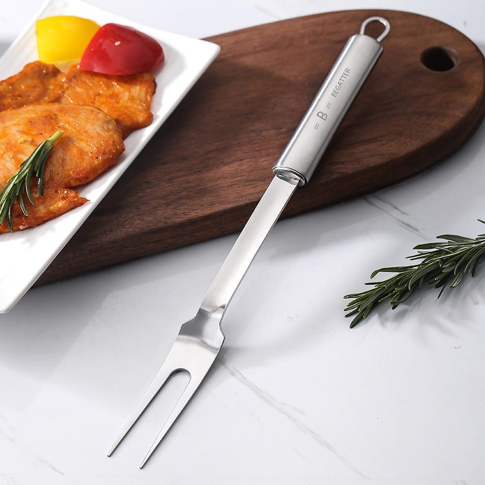 Premium Stainless Steel Meat Forks Set - 2-Prong Large BBQ Forks for Cooking, Carving, Serving & Grilling (13.3 Inch, 2-Pack) - Perfect for Outdoor BBQs, Camping & Kitchen Use
