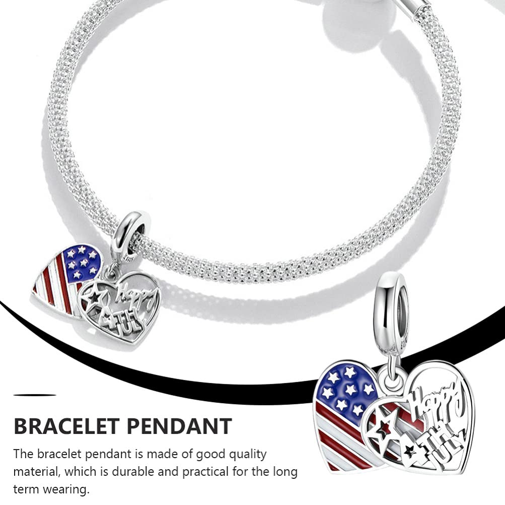 Holibanna 1pc USA Flag Love Charm Bracelet - S925 Sterling Silver Heart Pendant Wrist Chain Accessory for Women | Perfect for 4th of July, Valentine's Day & Patriotic Gifts