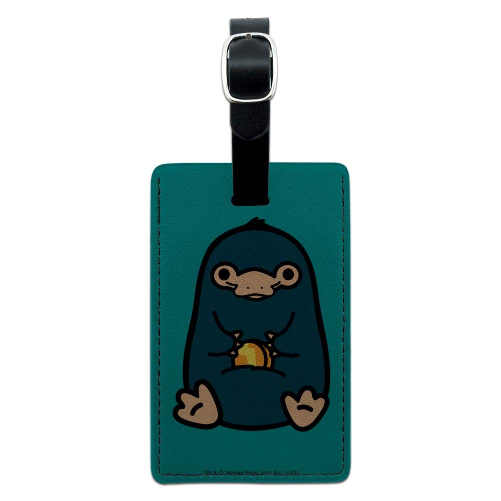 Cute Chibi Nifler Rectangle Leather Luggage Tag - Harry Potter Inspired ID Card Holder for Travel Bags & Suitcases - Perfect for Harry Potter Fans & Travel Accessories