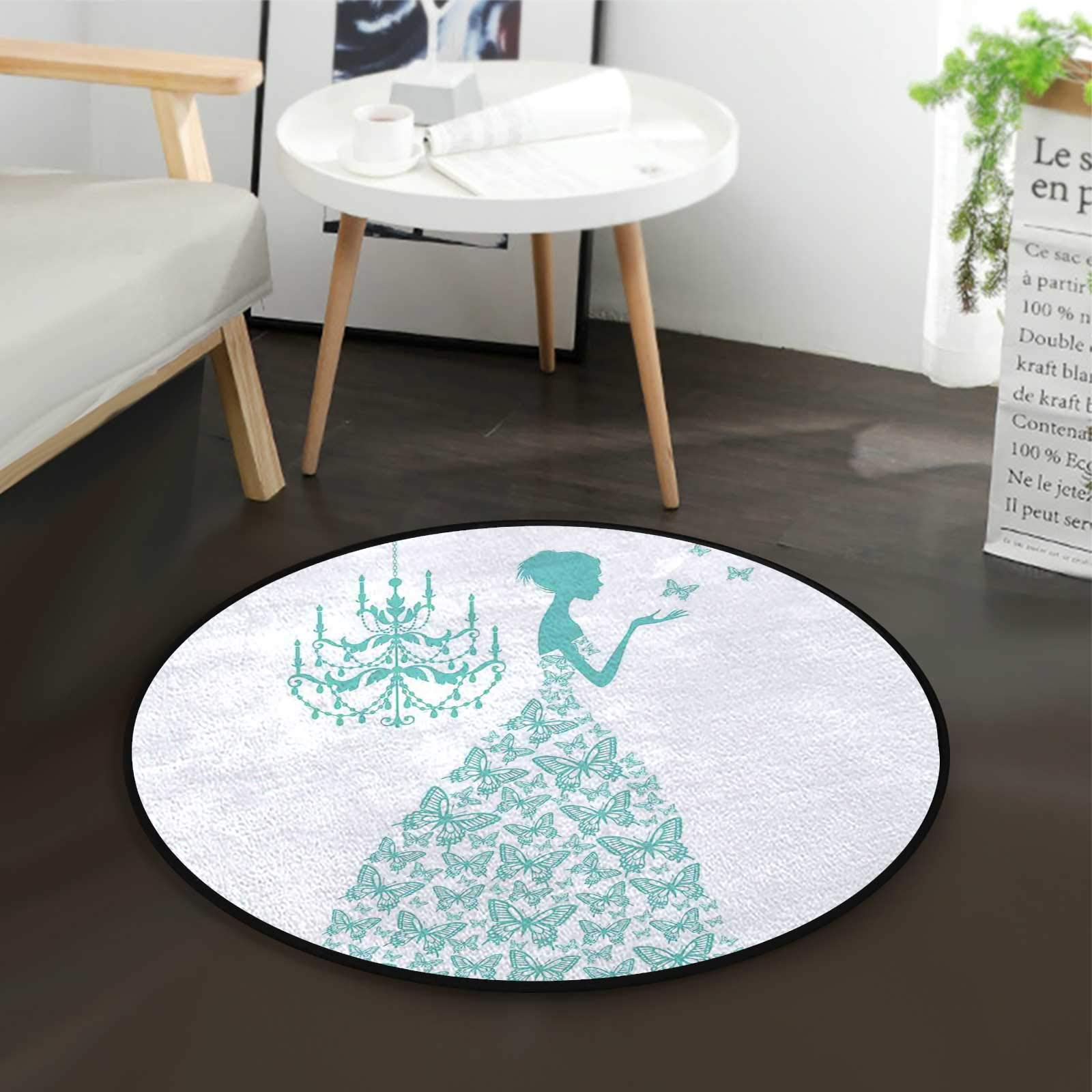 Elegant Butterfly Princess Design Round Rug - 3 ft Diameter Non-Slip Office Chair Mat for Computer Desk, Coffee Table & Home Decor (Perfect for Bedroom, Living Room, Study Area)