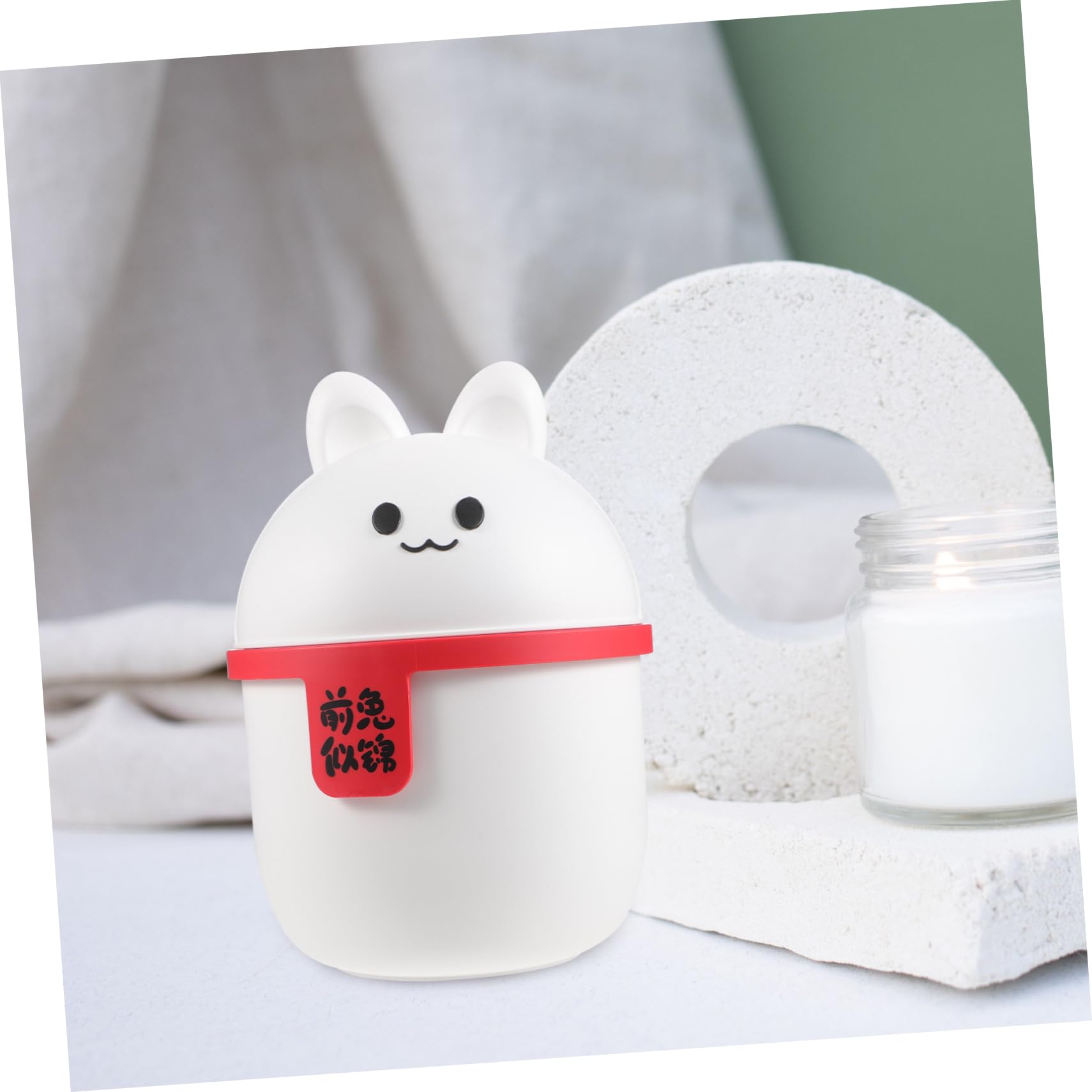 DOITOOL Mini Trash Can with Lid - Small Plastic Waste Basket, Cute Cartoon Rabbit Shape for Home, Office, Vanity & Bathroom - Perfect for Desks, Cars & Countertops