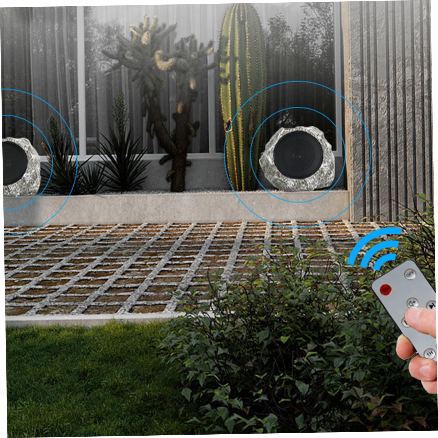 Outdoor Rock Speakers 9x7x7'' Waterproof Solar-Powered USB Wireless Rechargeable Outdoor Speakers for Garden Patios Villas Parks Camping Beach Poolside