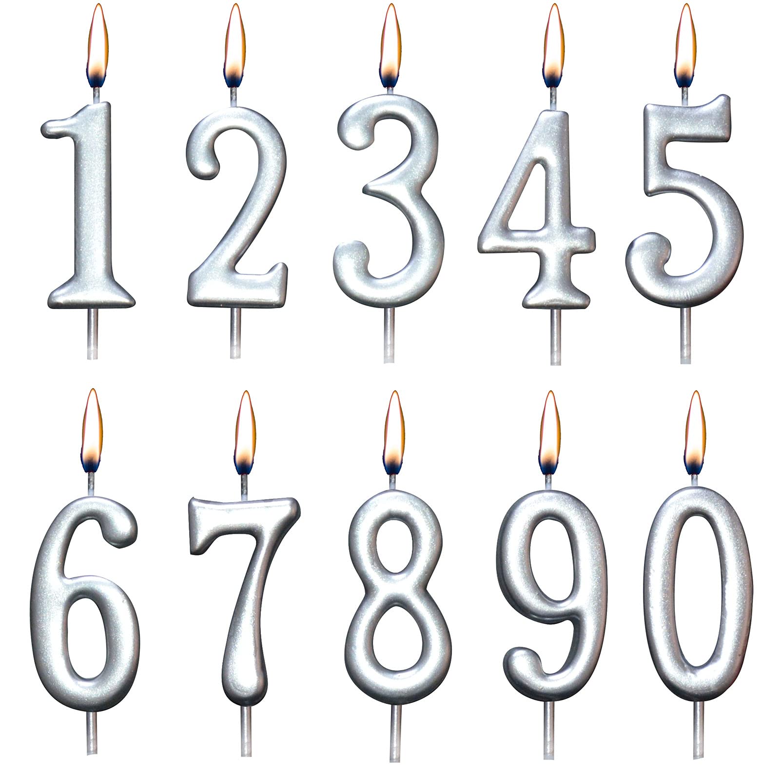 10-Piece Silver Birthday Number Candles Set for Cakes - Perfect for Kids & Adults Birthday Parties, Anniversaries, and Celebrations