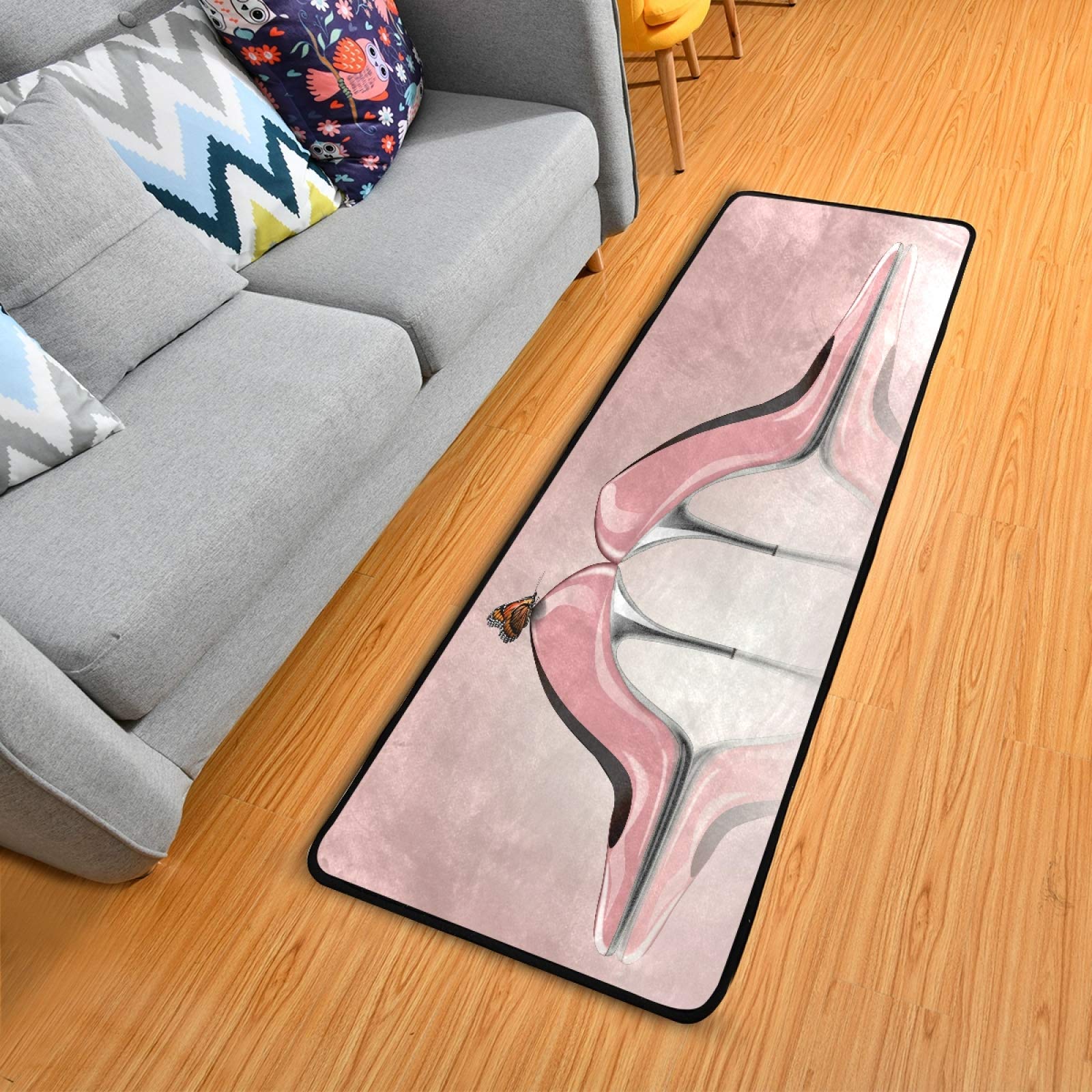 Non-Slip Pink Butterfly High Heel Runner Rug 2'x6' - Soft Hallway Carpet for Living Room, Bedroom, Bathroom & Entryway - Perfect for Home Decor, Wedding Aisle & Photo Backdrops
