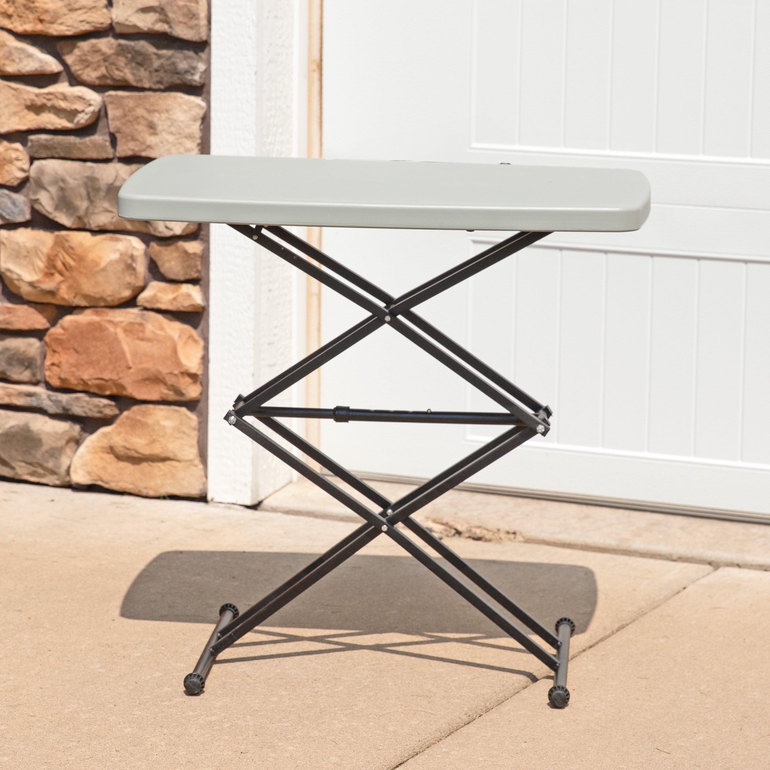 Sunnydaze Adjustable Folding Utility Table - Portable Rectangular Work Table with Collapsible Legs, Gray - Perfect for Outdoor Camping, Picnics, Garage & Home Projects