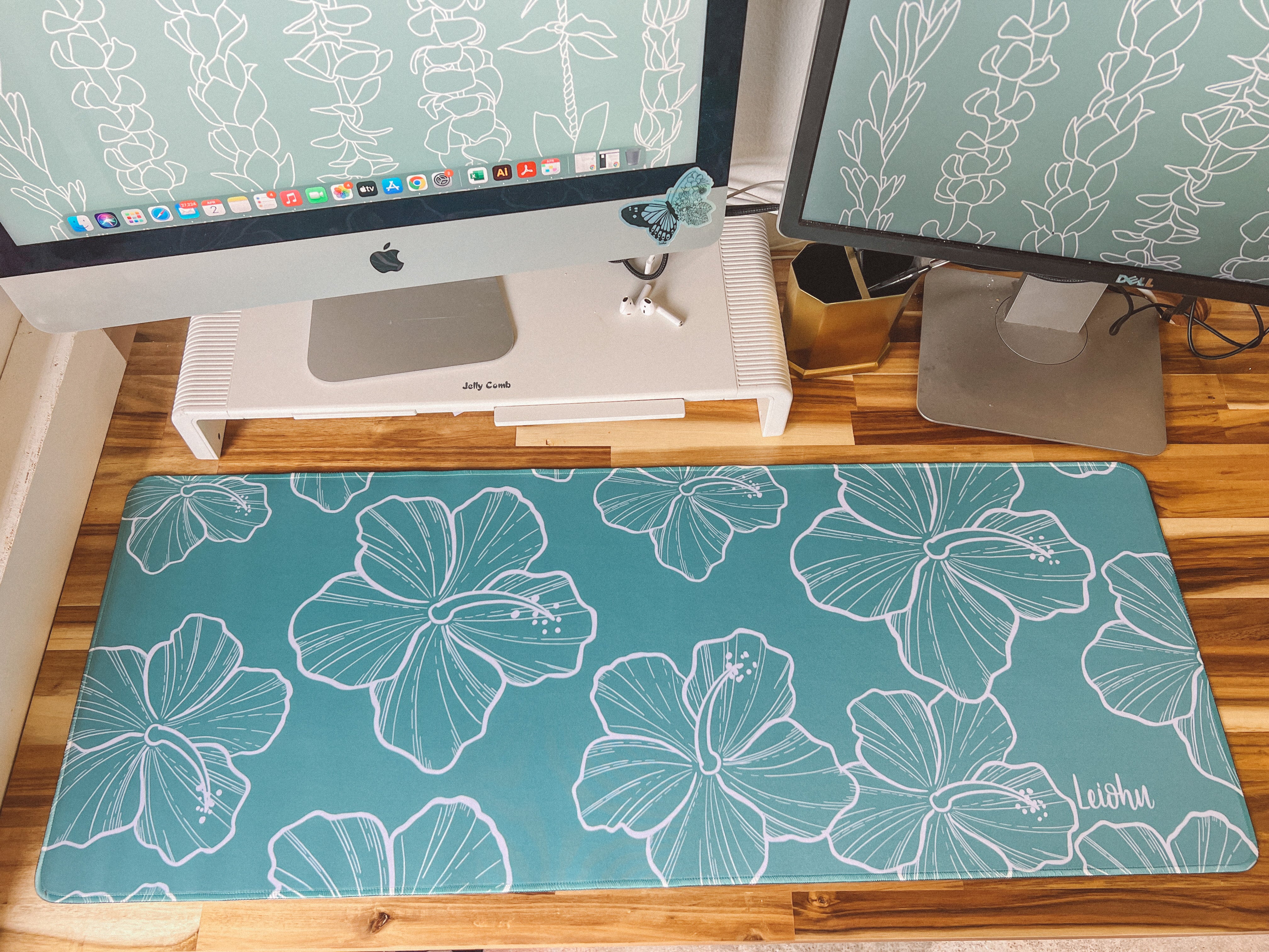 Premium Hibiscus Pattern Desk Mat - Non-Slip Office Mouse Pad & Keyboard Cover for Home & Work (Ideal for Desks, Workstations & Gaming Setups)
