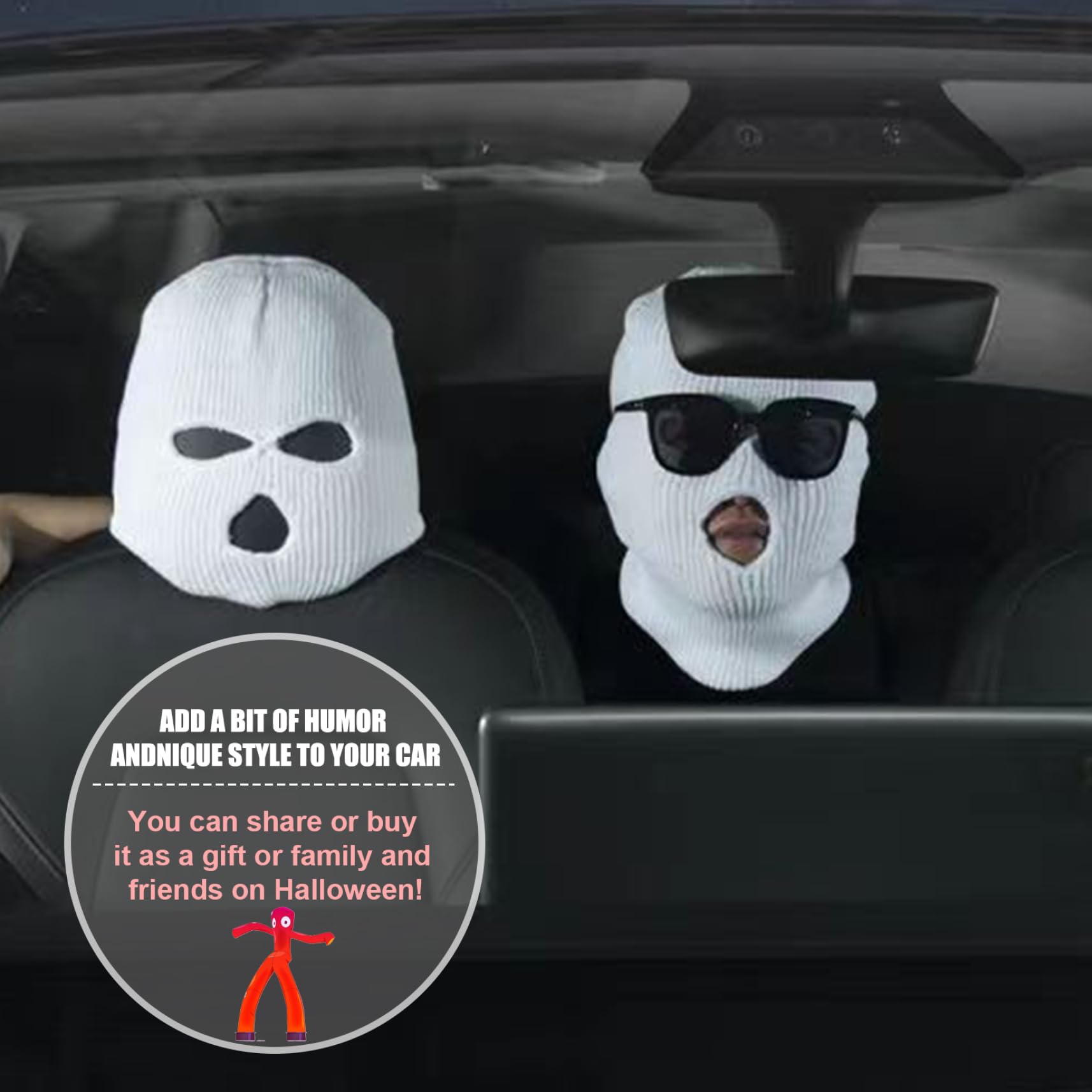 Funny Face Car Headrest Covers 2PCS - Universal 3 Hole Front Seat Headrest Protectors for Cars, Soft Acrylic Fiber Decorative Covers (Perfect for Road Trips & Personalized Car Interior Styling)