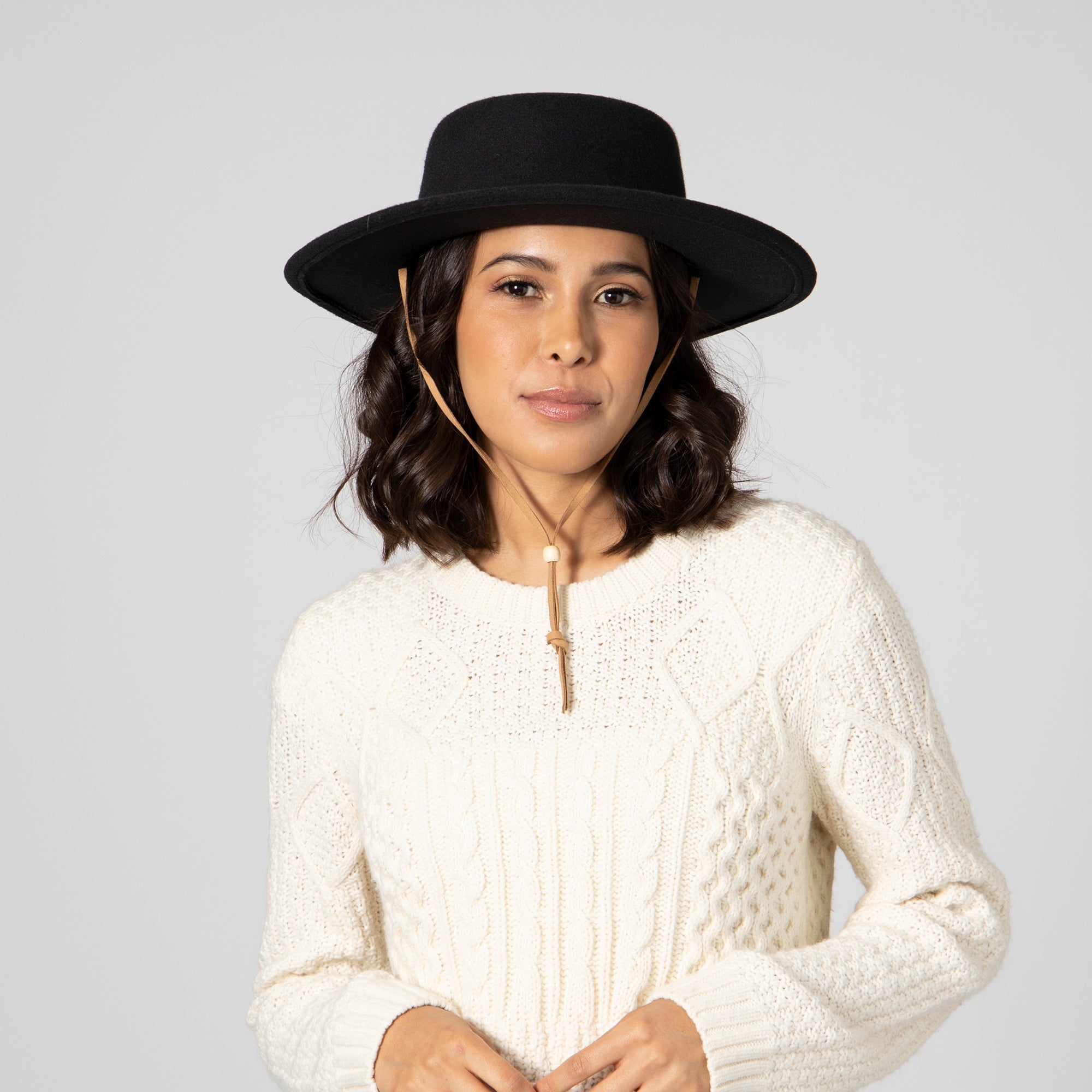 Women's Stylish Faux Felt Boater Hat with Adjustable Faux Leather Chin Cord - Perfect for Summer Outings, Beach Vacations & Fashion Accessories