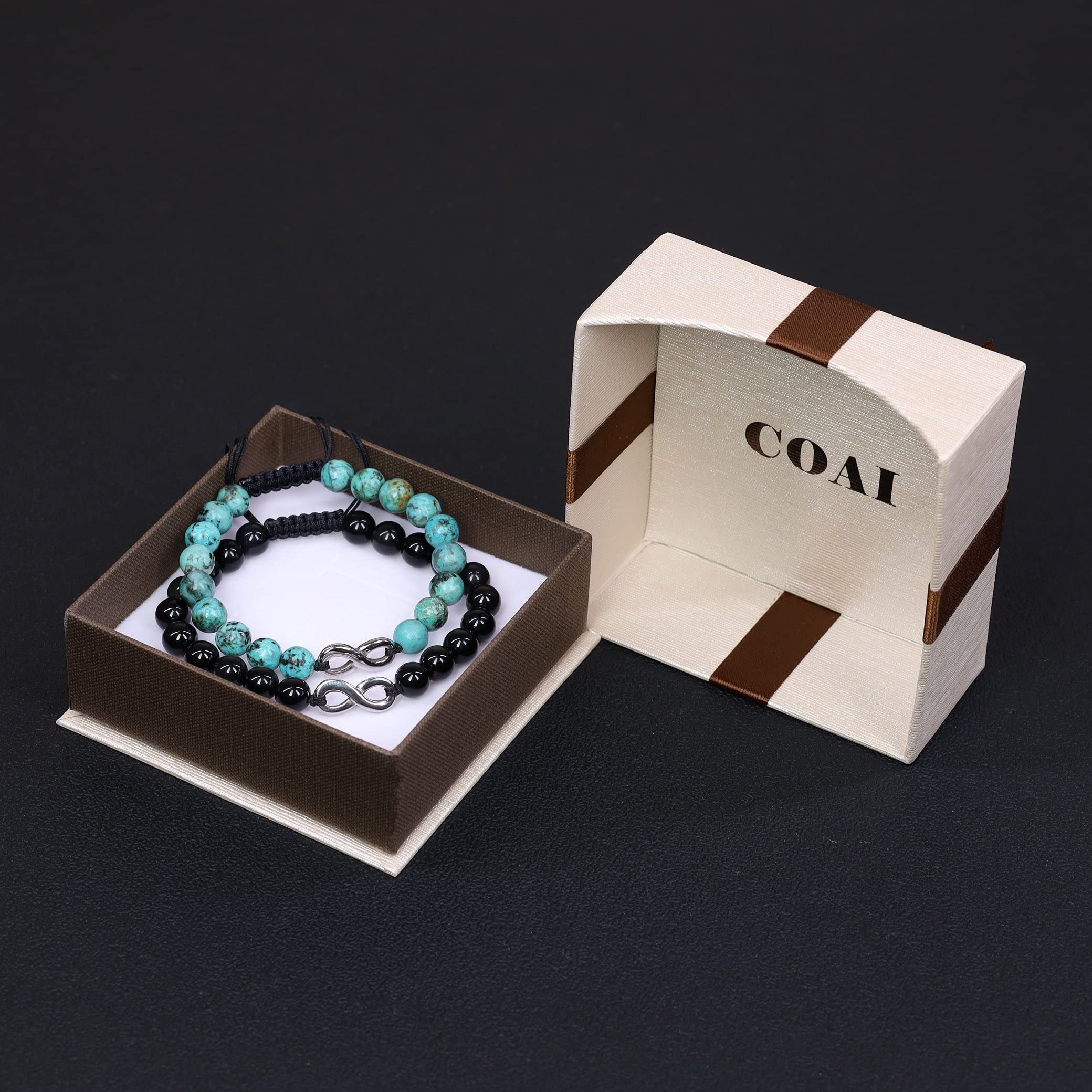 COAI Infinity His and Hers Stone Matching Couples Bracelets - Romantic Jewelry Gift for Couples, Anniversary, Wedding, Valentine's Day - Adjustable Unisex Bracelet Set for Him and Her