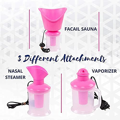 KREZON Comfortnetic Pink 3-in-1 Steam Vaporizer - Nasal Steamer, Cough Relief Inhaler & Facial Vaporizer for Cold, Flu & Sinus Congestion | Perfect for Home, Office & Travel Use