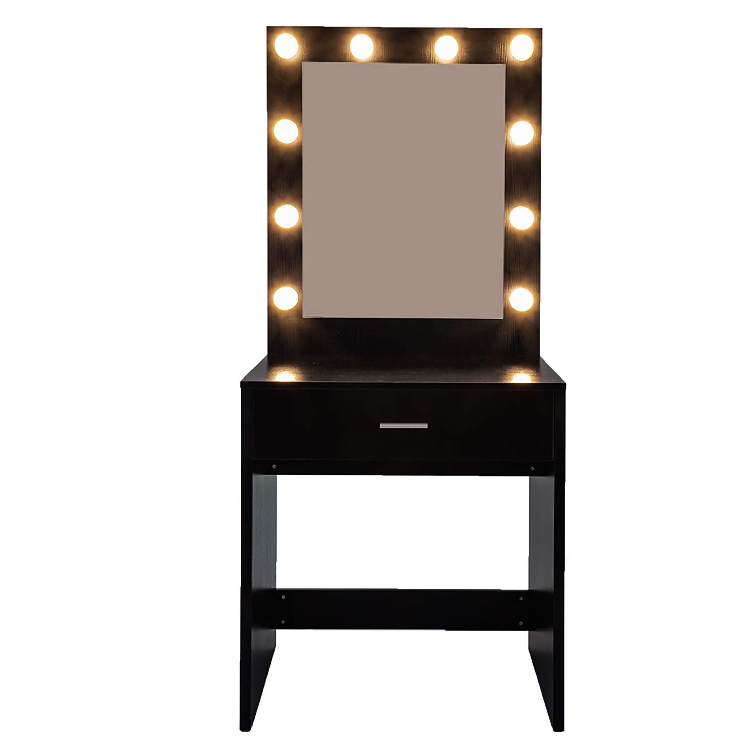 Vanity Mirror with Lights and Table Set with Drawers - LED Makeup Mirror with Storage, Large Dressing Table with Light Cannon, Black Vanity Desk with Warm Lighting - Perfect for Bedroom, Bathroom & Beauty Salon Makeup Application
