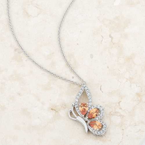 2.8ct Champagne Cubic Zirconia Rhodium-Plated Butterfly Pendant Necklace - Elegant Jewelry for Women, Perfect for Parties, Weddings & Special Occasions
