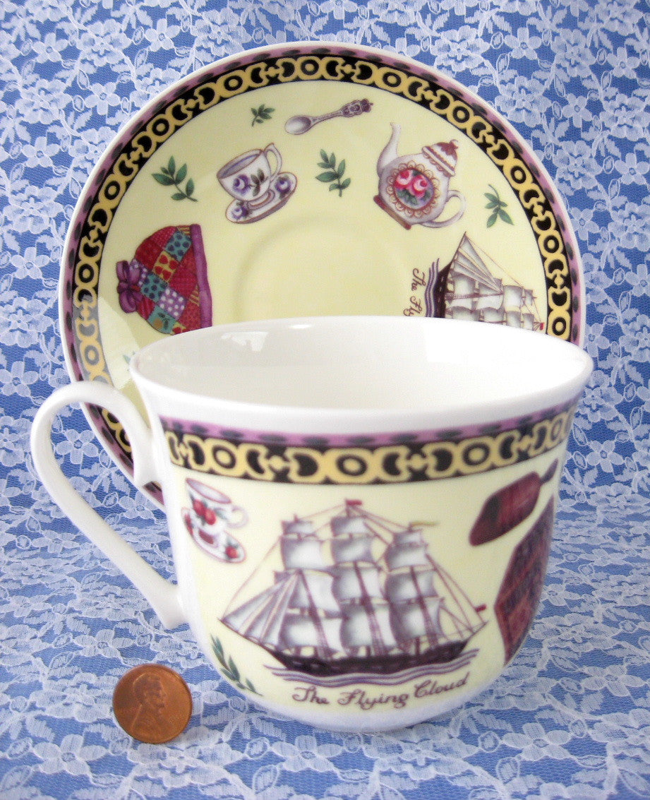 Royal Kirkham English Bone China Breakfast Tea Cup and Saucer Set - Flying Cloud Pattern - Perfect for Morning Tea, Afternoon Tea Parties, and Elegant Home Decor
